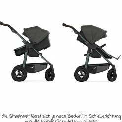 Kombi-Kinderwagen Mono 4 Luftreifen inkl. Kombi-Einheit (Babywanne+Sitz) mit Liegeposition & XXL Zubehörpaket - Anthrazit
