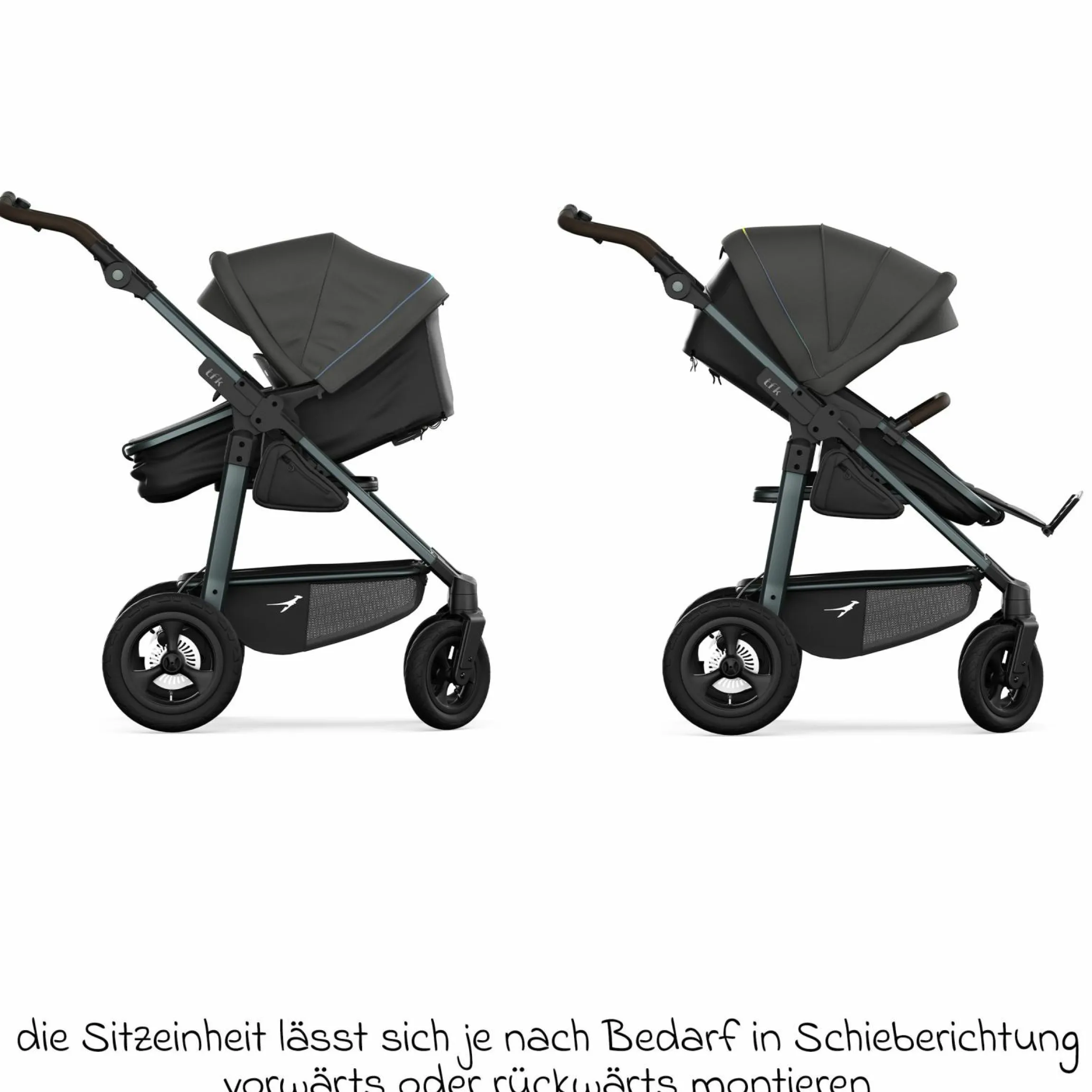 Kombi-Kinderwagen Mono 4 Luftreifen inkl. Kombi-Einheit (Babywanne+Sitz) mit Liegeposition & XXL Zubehörpaket - Anthrazit