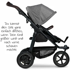 Kombi-Kinderwagen Mono 2 Luftreifen inkl. Kombi-Einheit (Babywanne+Sitz) mit Liegeposition & XXL Zubehörpaket - Pr. Grau