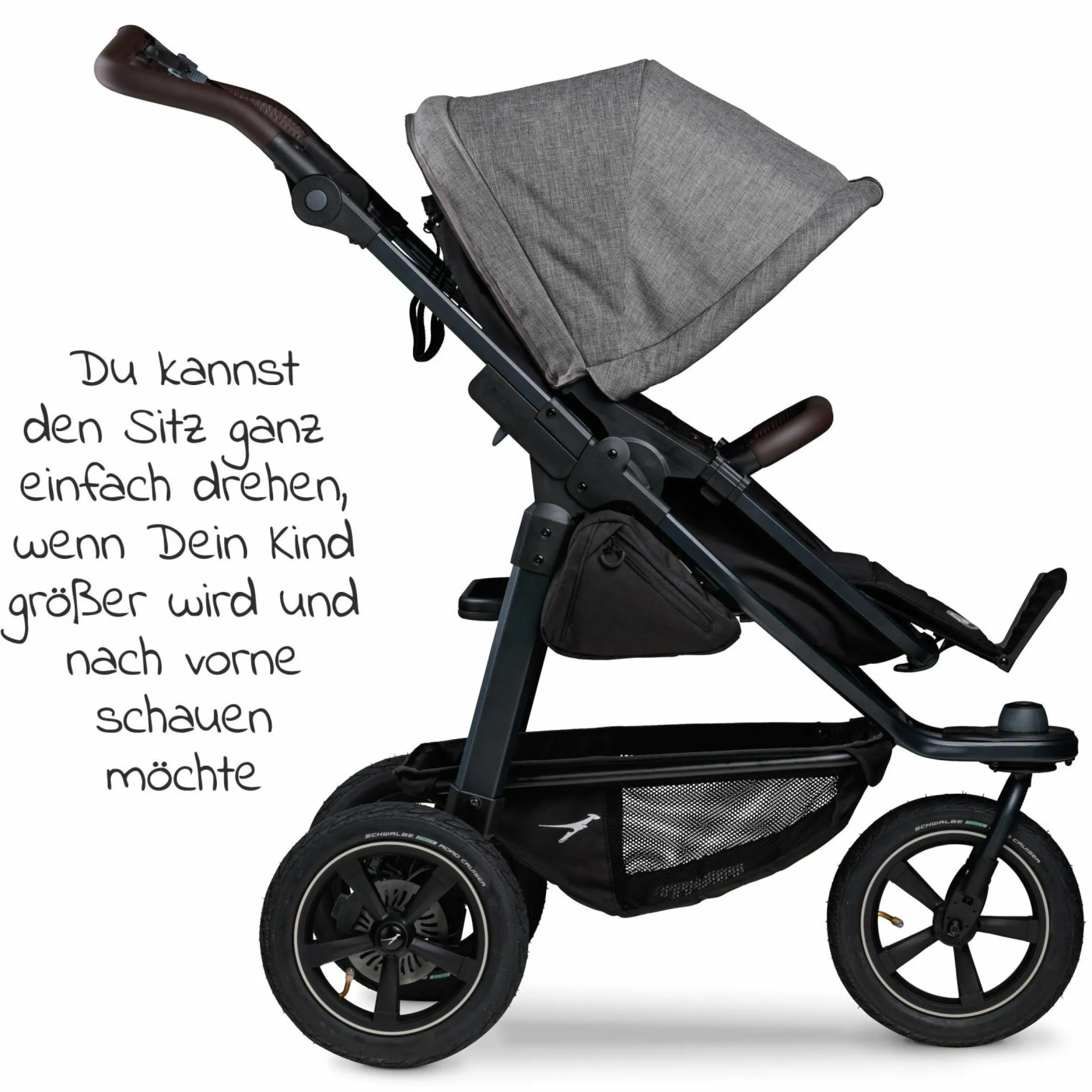 Kombi-Kinderwagen Mono 2 Luftreifen inkl. Kombi-Einheit (Babywanne+Sitz) mit Liegeposition & XXL Zubehörpaket - Pr. Grau