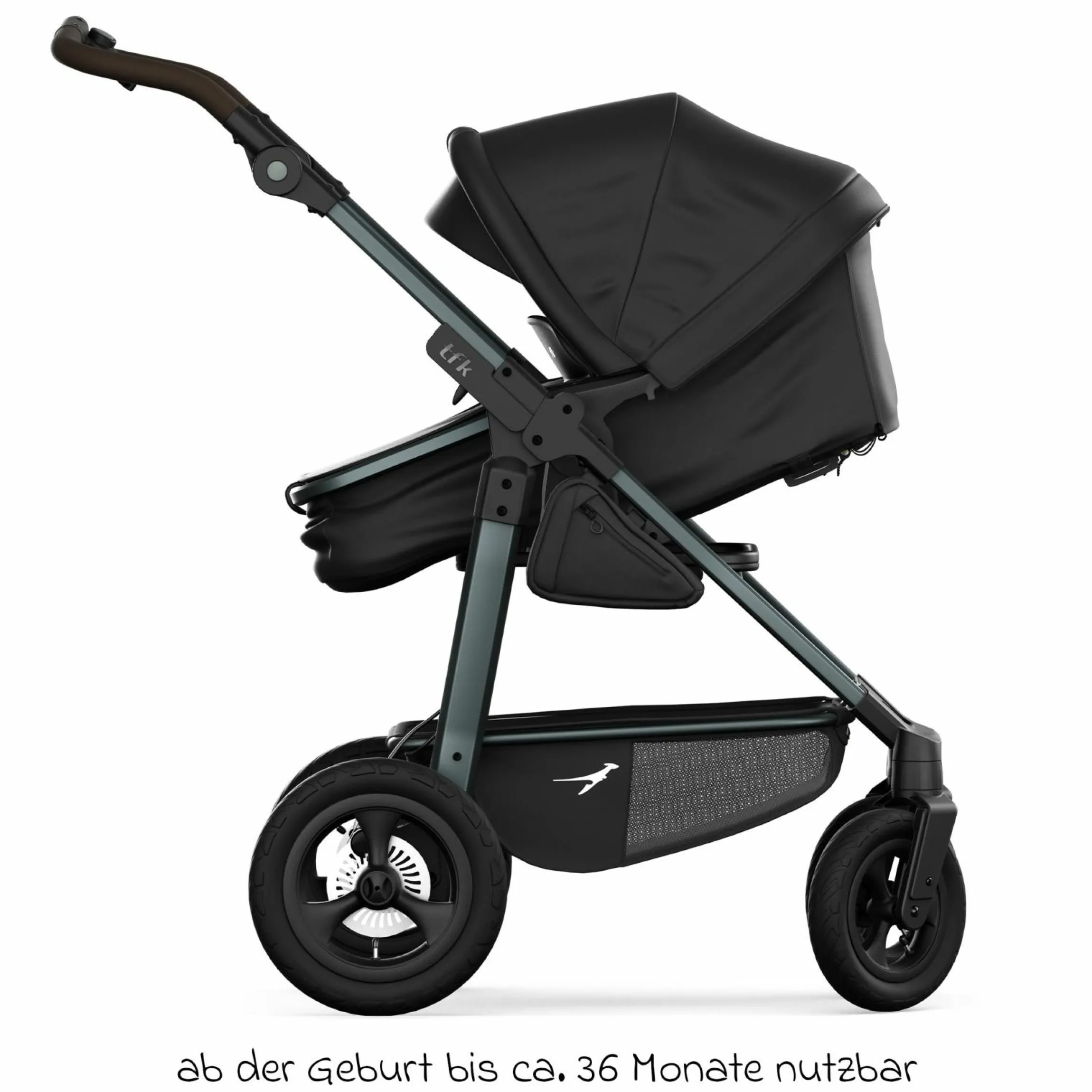 Kombi-Kinderwagen Mono 4 Luftreifen inkl. Kombi-Einheit (Babywanne+Sitz) mit Liegeposition & XXL Zubehörpaket - Schwarz