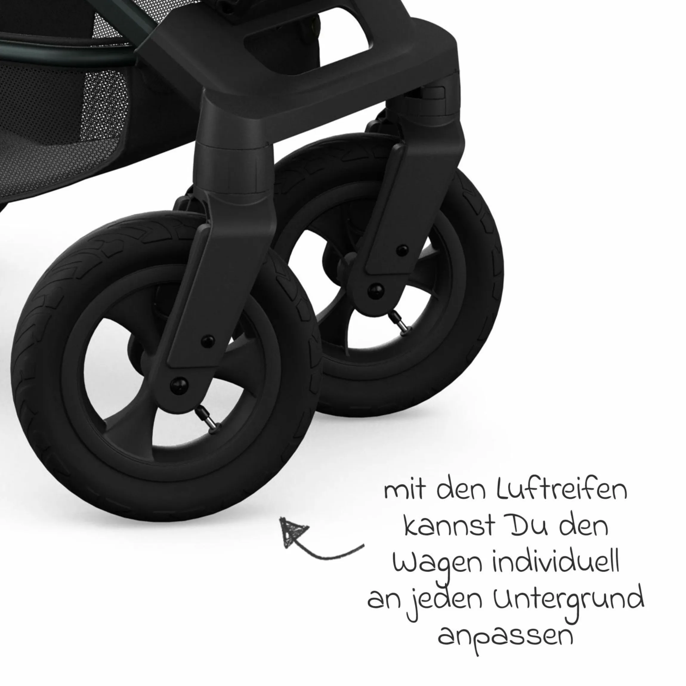 Kombi-Kinderwagen Mono 4 Luftreifen inkl. Kombi-Einheit (Babywanne+Sitz) mit Liegeposition & XXL Zubehörpaket - Schwarz