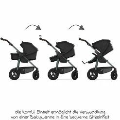 Kombi-Kinderwagen Mono 4 Luftreifen inkl. Kombi-Einheit (Babywanne+Sitz) mit Liegeposition & XXL Zubehörpaket - Schwarz