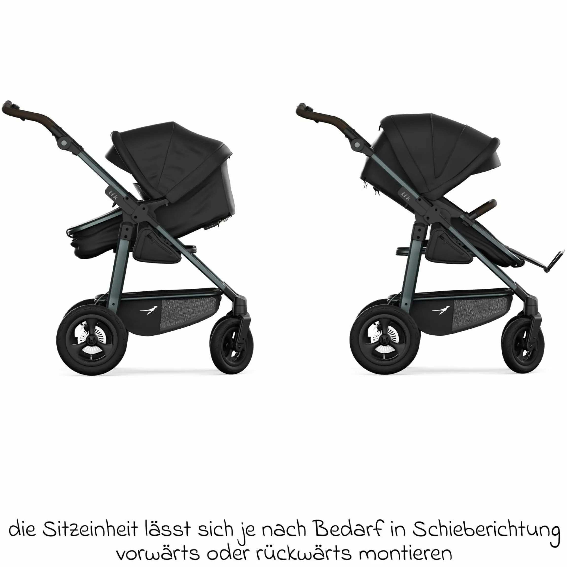 Kombi-Kinderwagen Mono 4 Luftreifen inkl. Kombi-Einheit (Babywanne+Sitz) mit Liegeposition & XXL Zubehörpaket - Schwarz