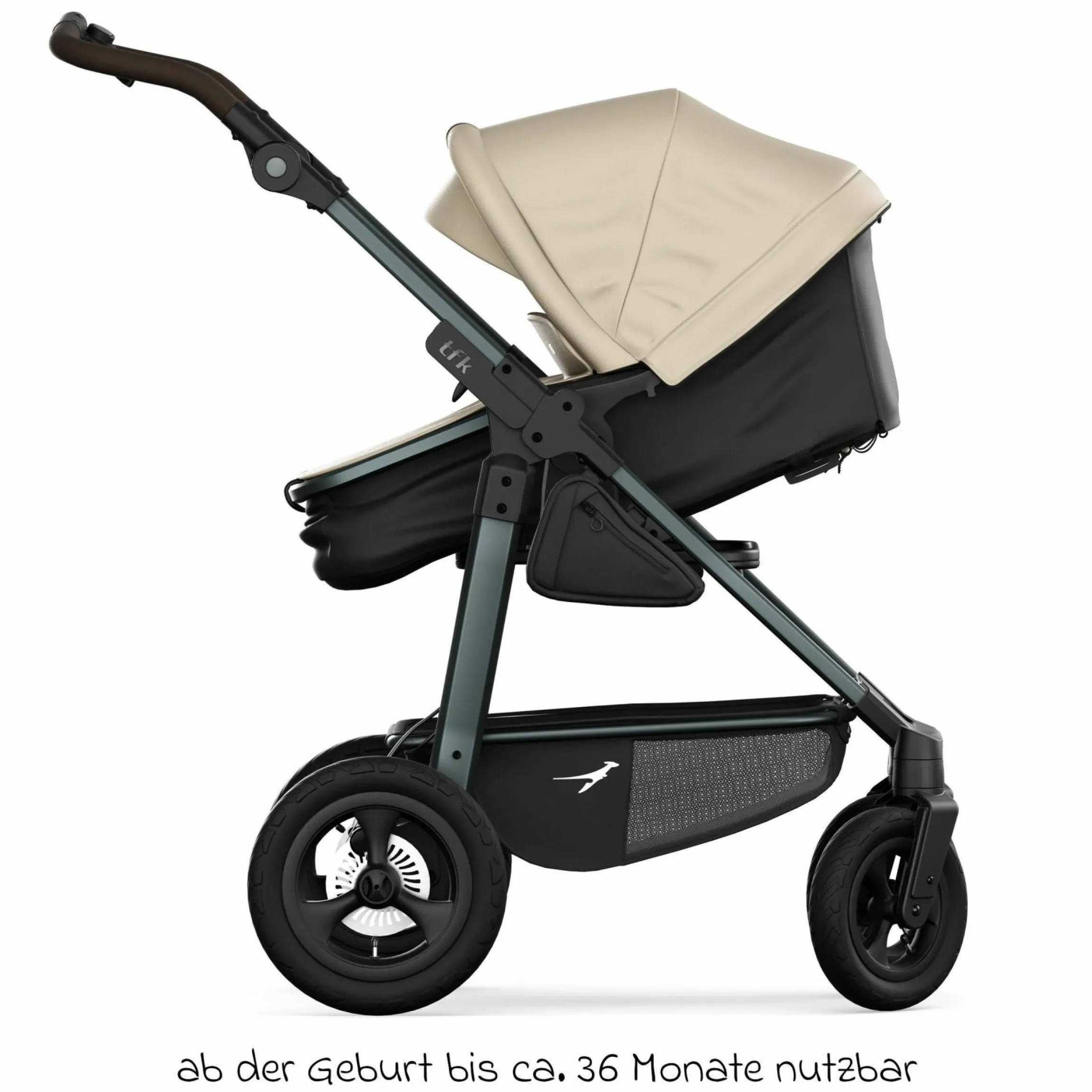 Kombi-Kinderwagen Mono 4 Luftreifen inkl. Kombi-Einheit (Babywanne+Sitz) mit Liegeposition & XXL Zubehörpaket - Sand