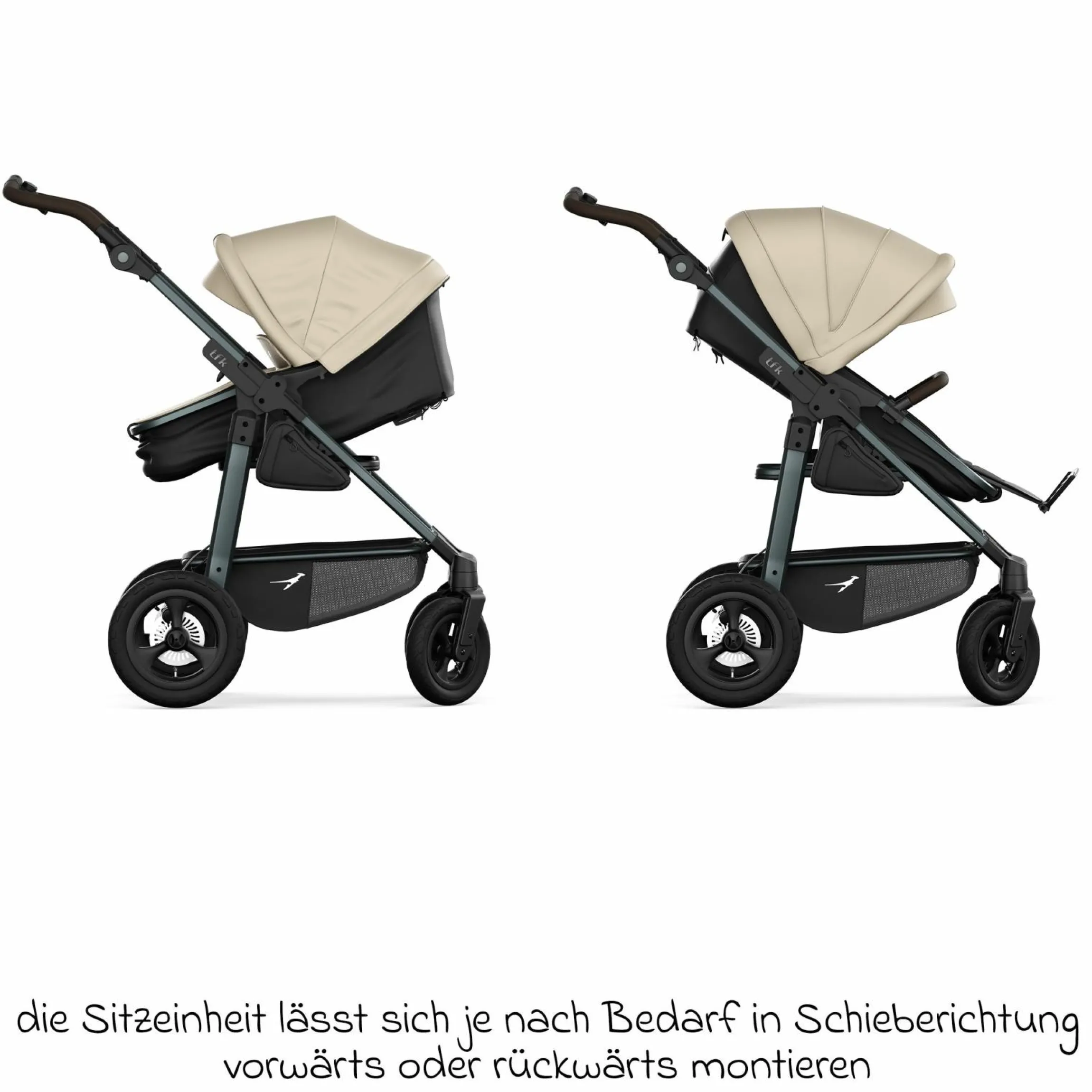 Kombi-Kinderwagen Mono 4 Luftreifen inkl. Kombi-Einheit (Babywanne+Sitz) mit Liegeposition & XXL Zubehörpaket - Sand