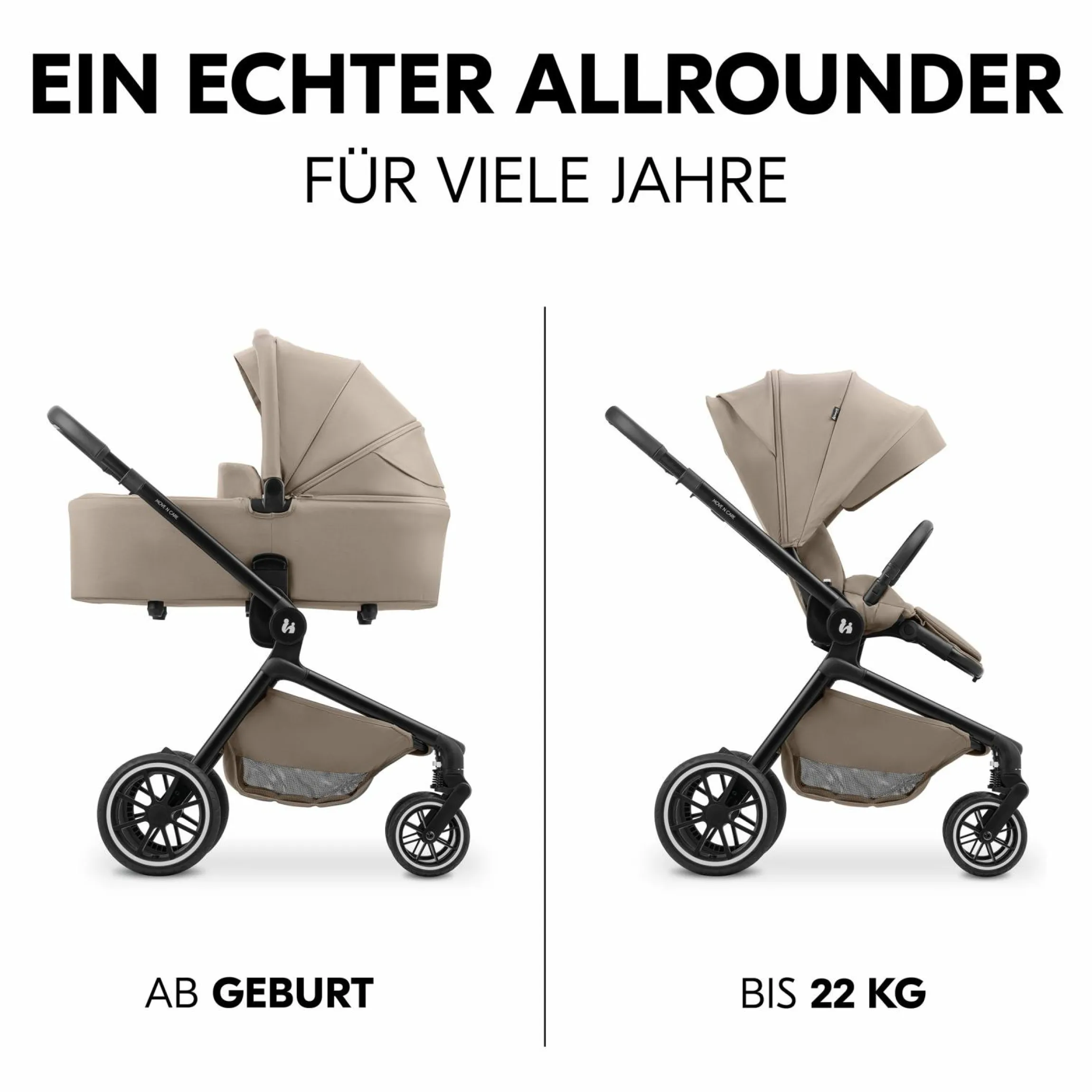 Kombi-Kinderwagen Move N Care Set - inkl. Babywanne und Sportsitz - Mocha