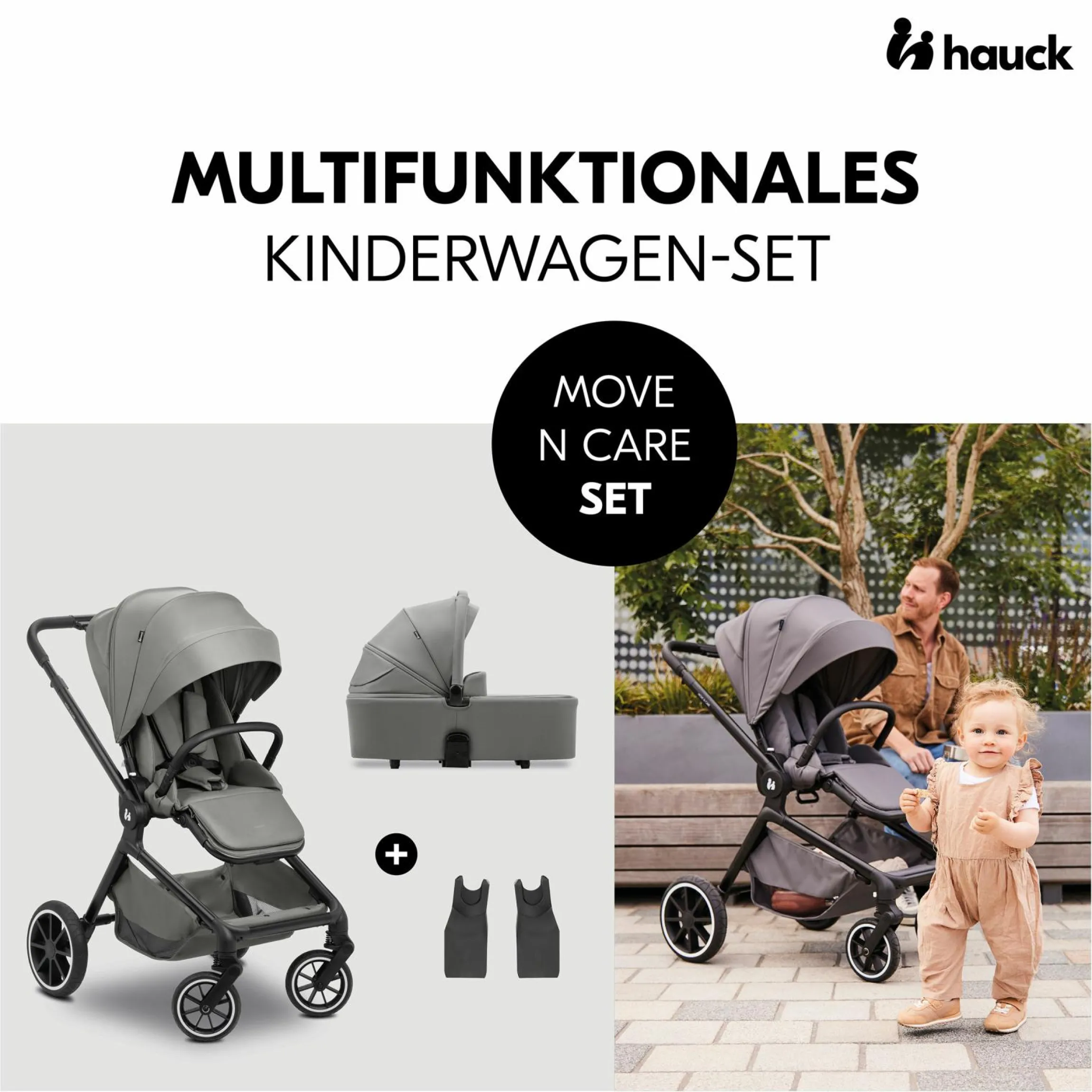 Kombi-Kinderwagen Move N Care Set - inkl. Babywanne und Sportsitz - Dark Grey