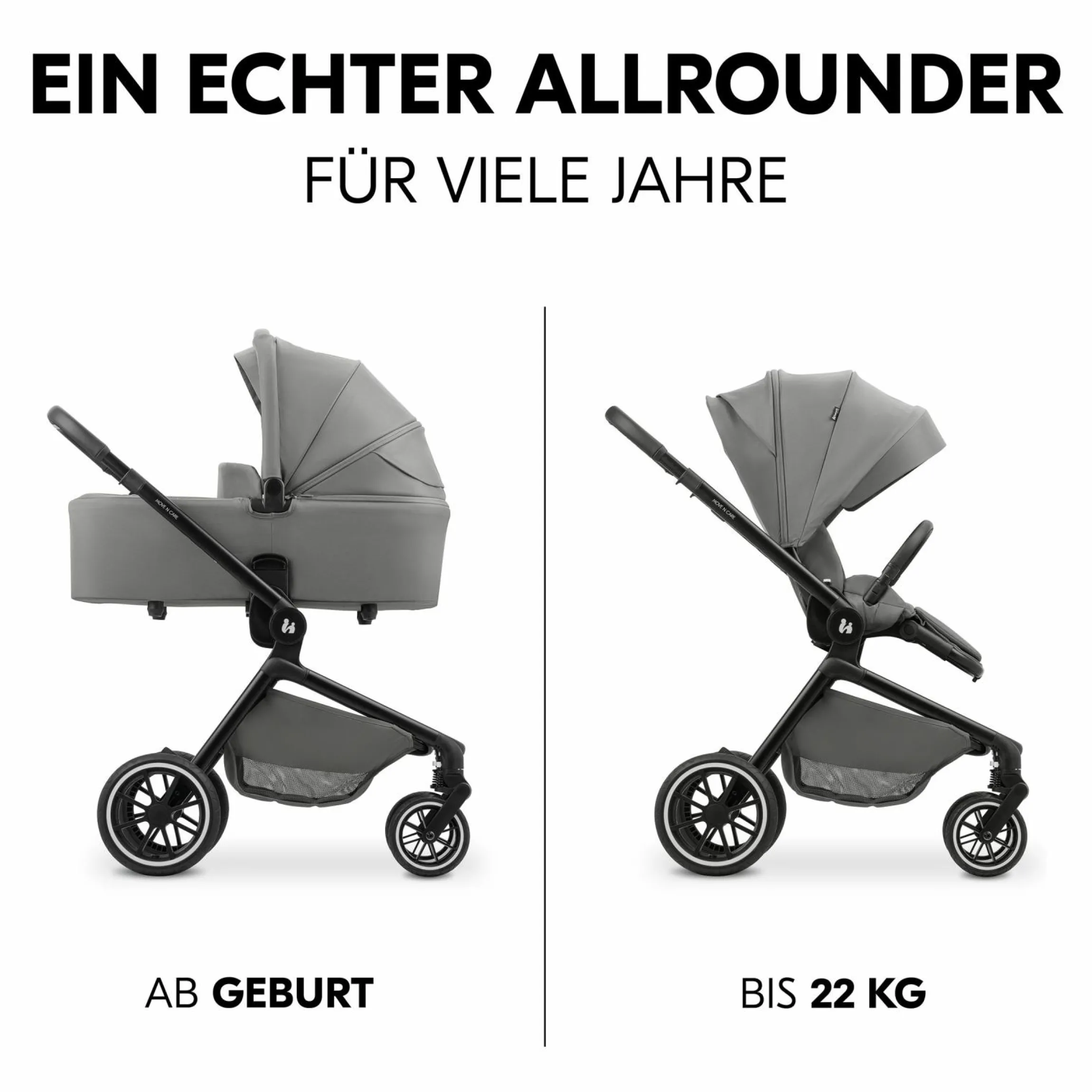 Kombi-Kinderwagen Move N Care Set - inkl. Babywanne und Sportsitz - Dark Grey