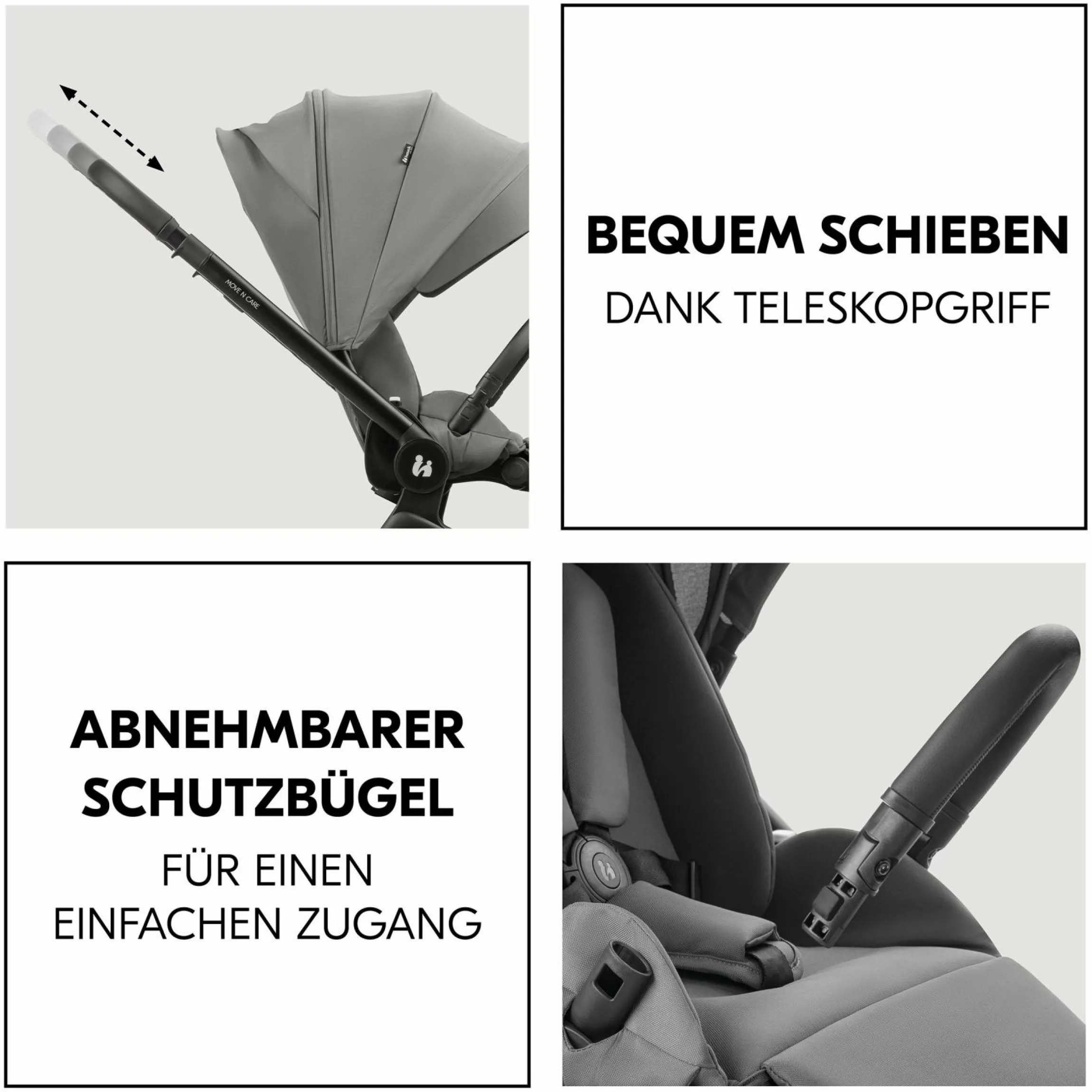 Kombi-Kinderwagen Move N Care Set - inkl. Babywanne und Sportsitz - Dark Grey