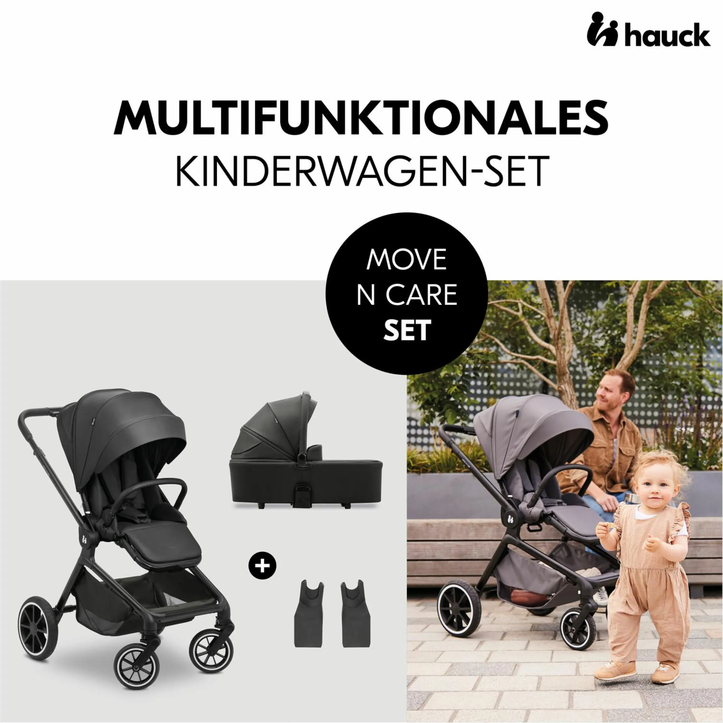 Kombi-Kinderwagen Move N Care Set - inkl. Babywanne und Sportsitz - Black