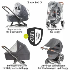 Kombi-Kinderwagen Move so Simply inkl. Babywanne, Sportsitz und XXL Zubehörpaket - Beige Neon