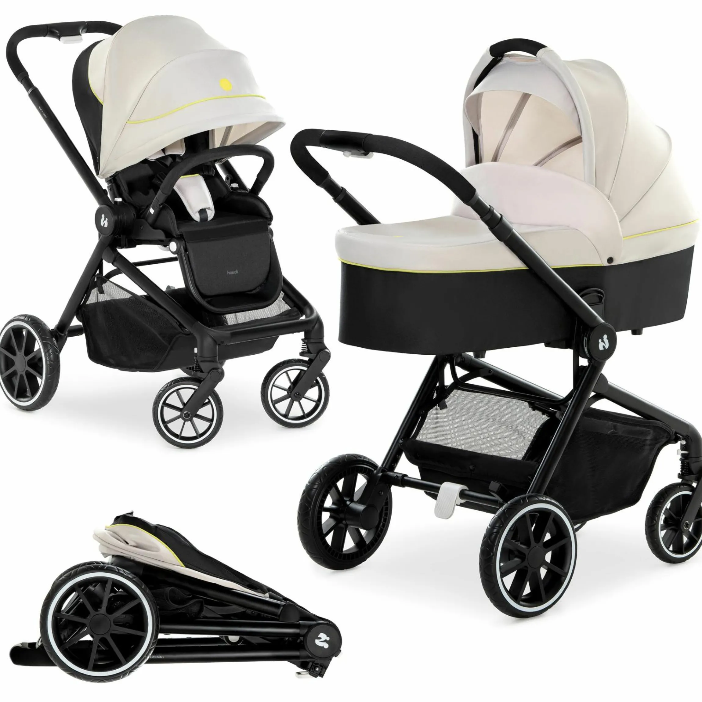 Kombi-Kinderwagen Move so Simply Set inkl. Babywanne & Sportsitz - mit Liegefunktion - Beige Neon