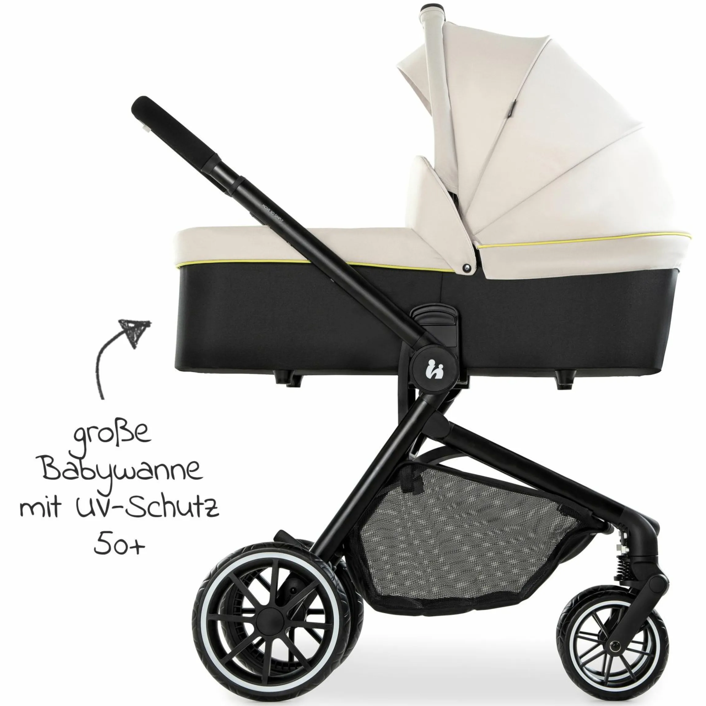 Kombi-Kinderwagen Move so Simply Set inkl. Babywanne & Sportsitz - mit Liegefunktion - Beige Neon