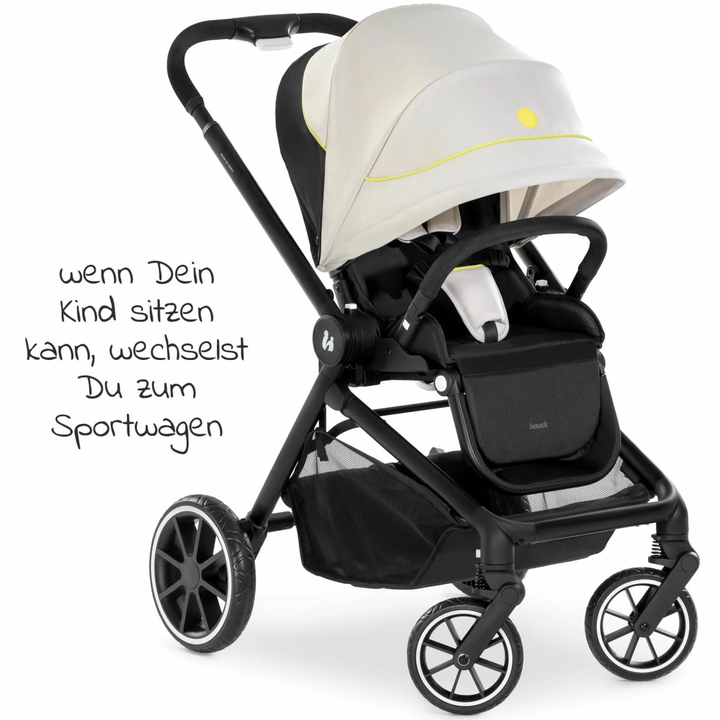 Kombi-Kinderwagen Move so Simply Set inkl. Babywanne & Sportsitz - mit Liegefunktion - Beige Neon