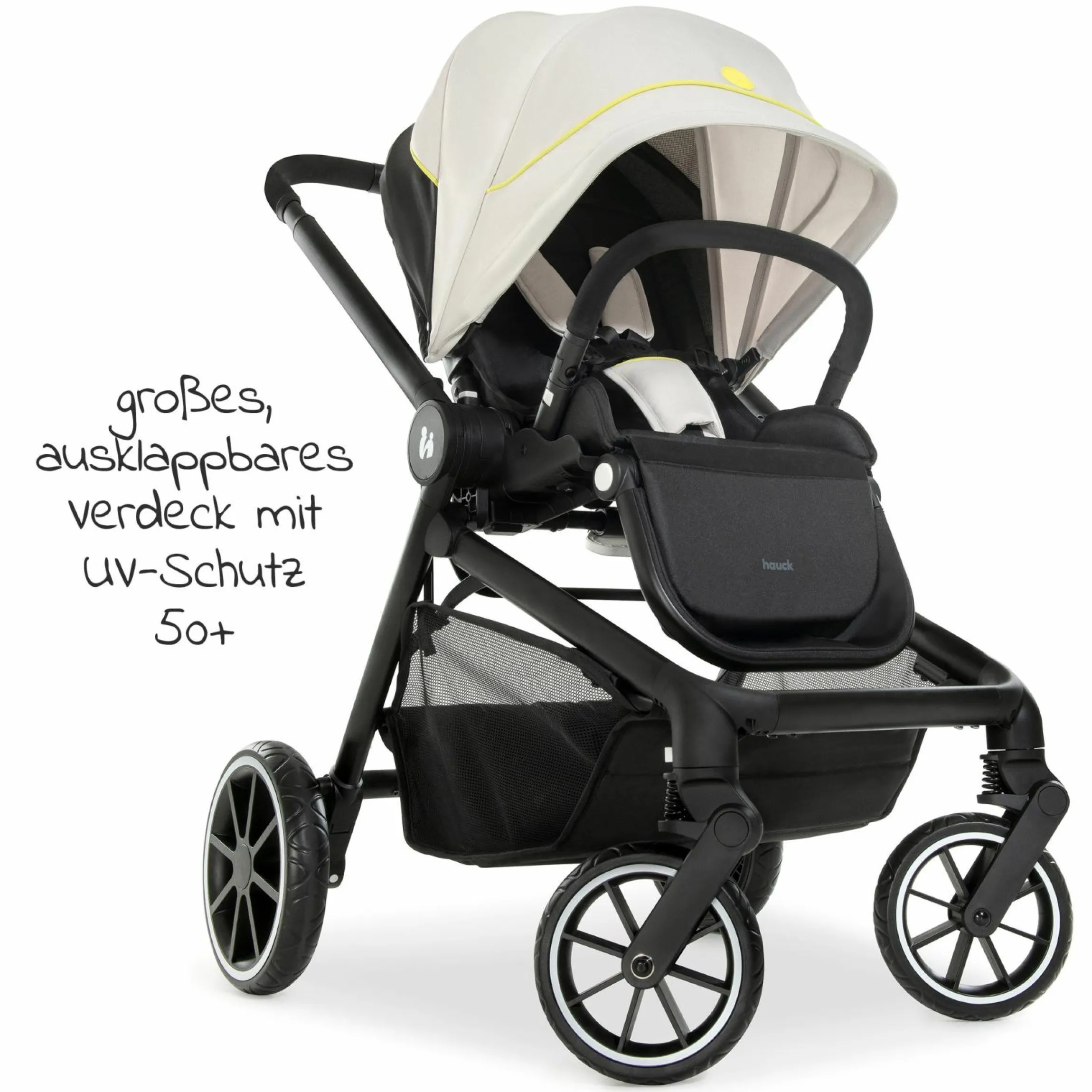 Kombi-Kinderwagen Move so Simply Set inkl. Babywanne & Sportsitz - mit Liegefunktion - Beige Neon