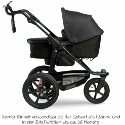 Kombi-Kinderwagen Pro mit Luftreifen inkl. Kombi-Einheit (Babywanne+Sitz) inkl. Handyhalter, Getränkeflasche & XXL Zubehörpaket - Anthrazit