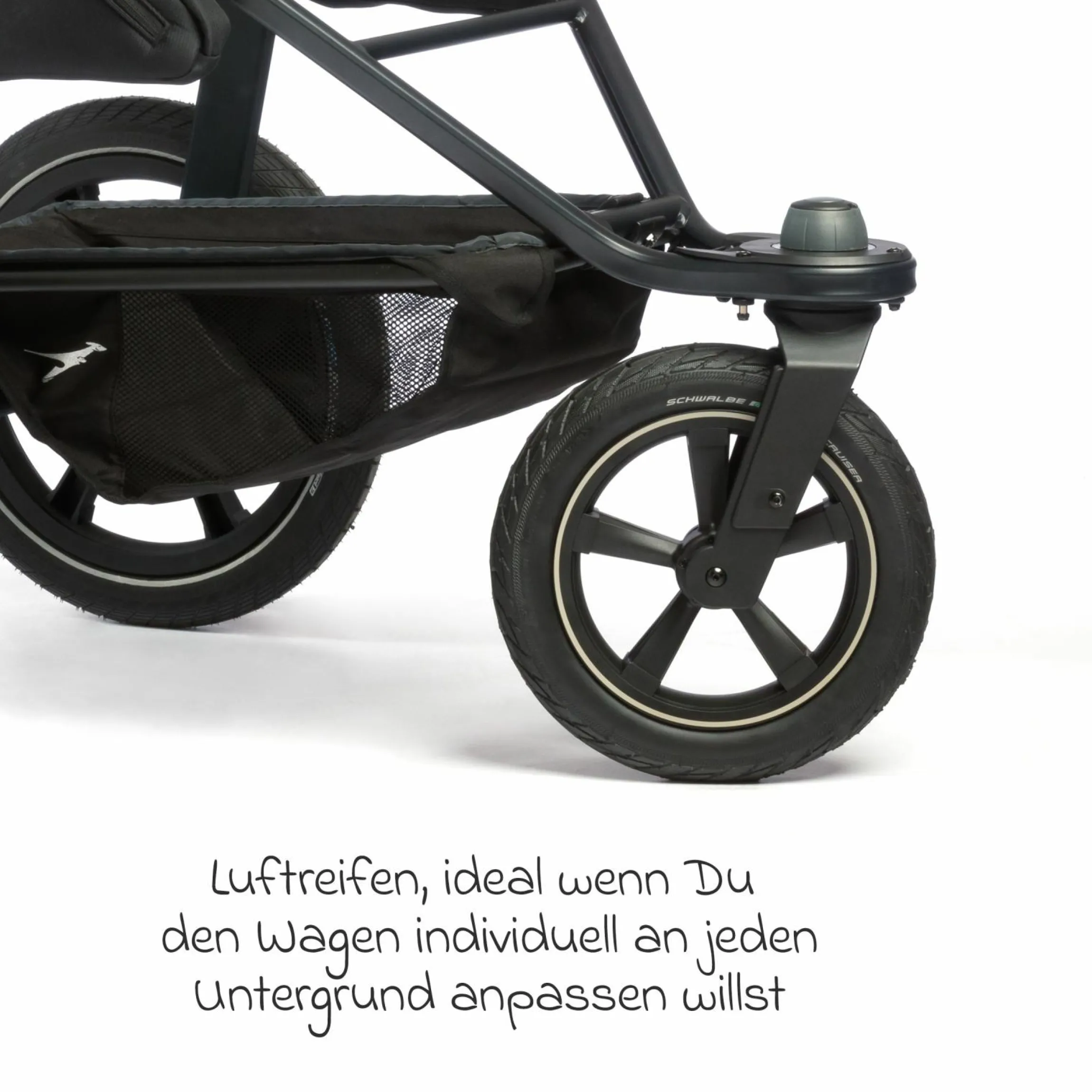 Kombi-Kinderwagen Pro mit Luftreifen inkl. Kombi-Einheit (Babywanne+Sitz) inkl. Handyhalter, Getränkeflasche & XXL Zubehörpaket - Anthrazit