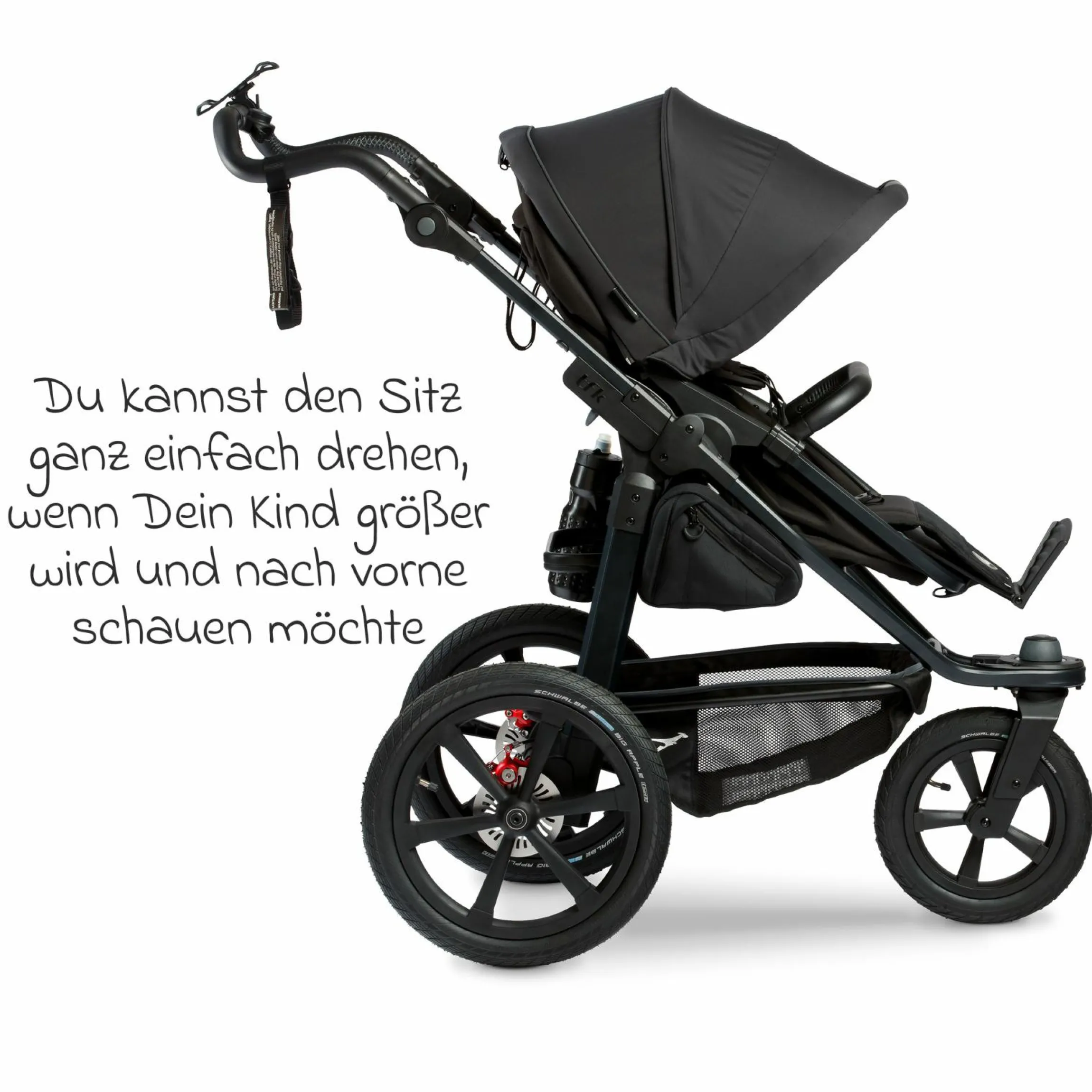 Kombi-Kinderwagen Pro mit Luftreifen inkl. Kombi-Einheit (Babywanne+Sitz) inkl. Handyhalter, Getränkeflasche & XXL Zubehörpaket - Anthrazit