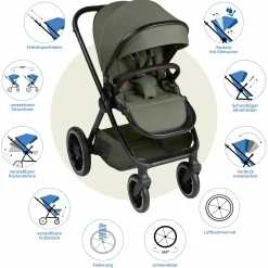 Kombi-Kinderwagen S Three bis 22 kg mit Babywanne, Sportsitz, Teleskopschieber & Adapter - Pure - Wheat