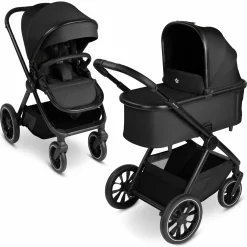 Kombi-Kinderwagen S Three bis 22 kg mit Babywanne, Sportsitz, Teleskopschieber & Adapter - Black