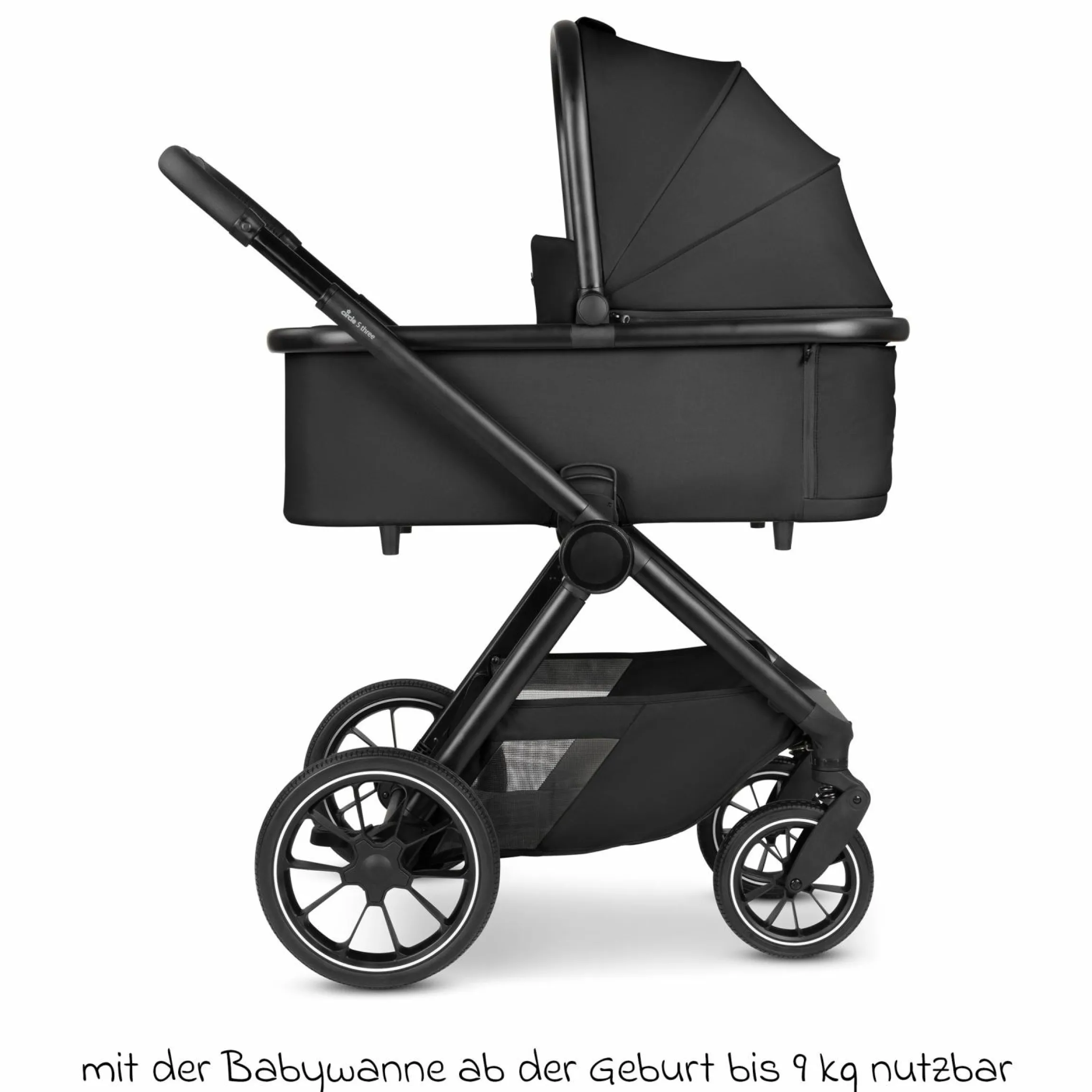 Kombi-Kinderwagen S Three bis 22 kg mit Babywanne, Sportsitz, Teleskopschieber & Adapter - Black