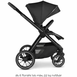 Kombi-Kinderwagen S Three bis 22 kg mit Babywanne, Sportsitz, Teleskopschieber & Adapter - Black