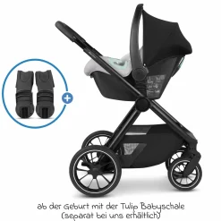 Kombi-Kinderwagen S Three bis 22 kg mit Babywanne, Sportsitz, Teleskopschieber & Adapter - Black