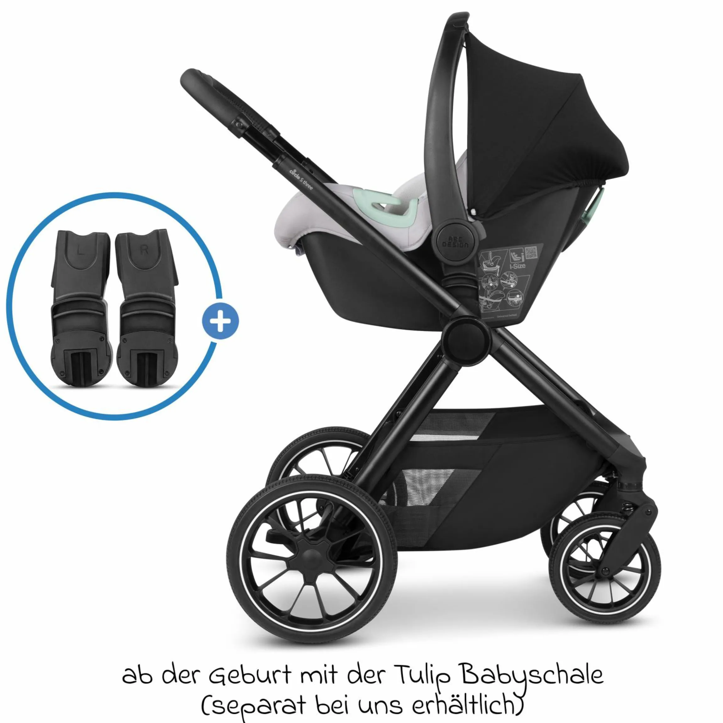 Kombi-Kinderwagen S Three bis 22 kg mit Babywanne, Sportsitz, Teleskopschieber & Adapter - Black