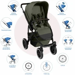 Kombi-Kinderwagen Salsa 5 Air inkl. Babywanne & Sportsitz - Pure - Avocado - Kollektion 2025