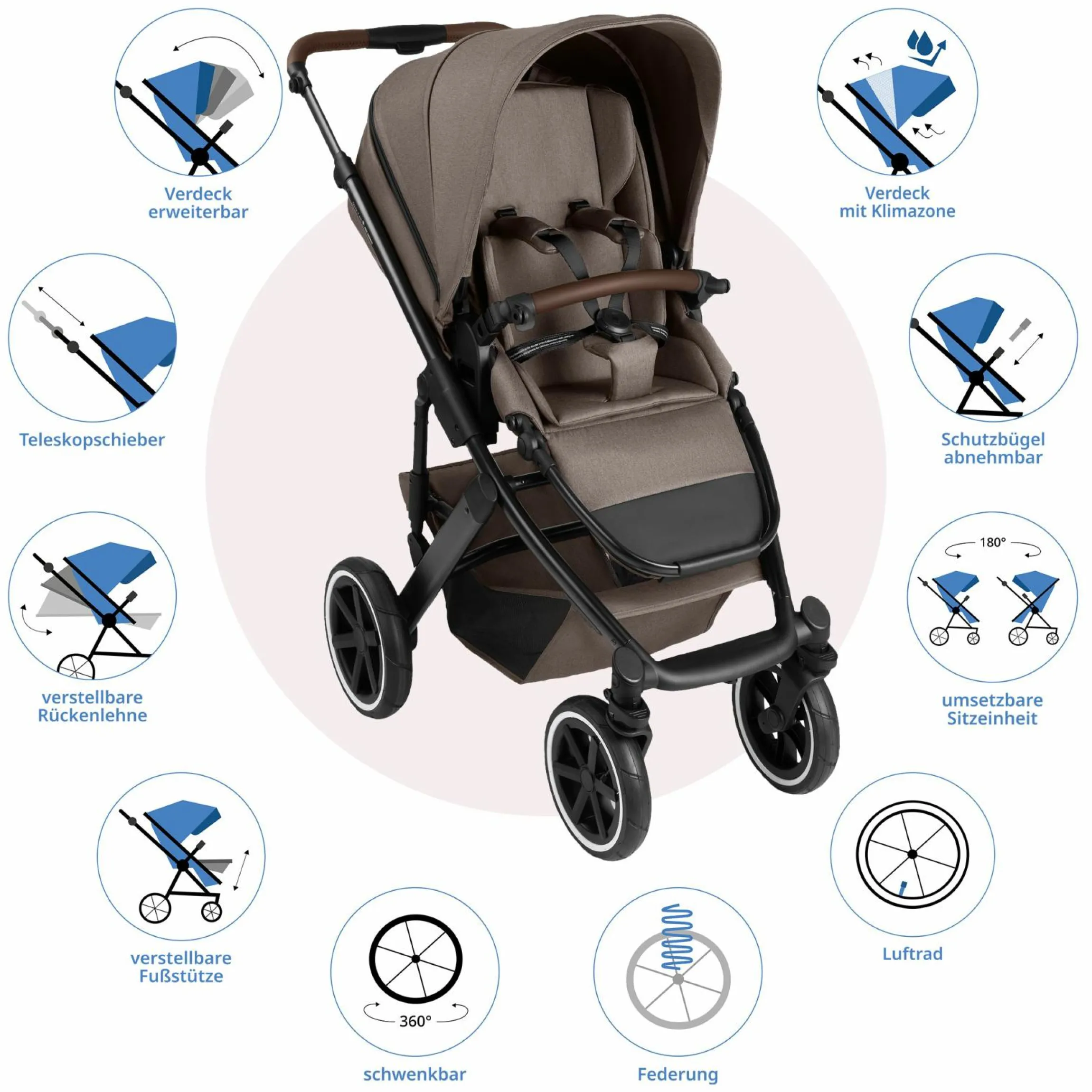 Kombi-Kinderwagen Salsa 5 Air inkl. Babywanne & Sportsitz mit XXL-Zubehörpaket - Pure - Nature - Kollektion 2025
