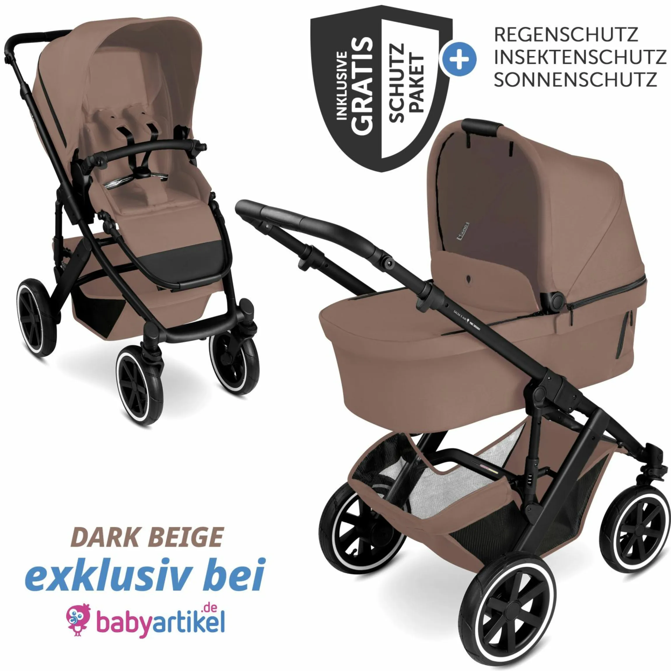 Kombi-Kinderwagen Salsa 5 Air inkl. Babywanne & Sportsitz mit XXL-Zubehörpaket - Dark Beige