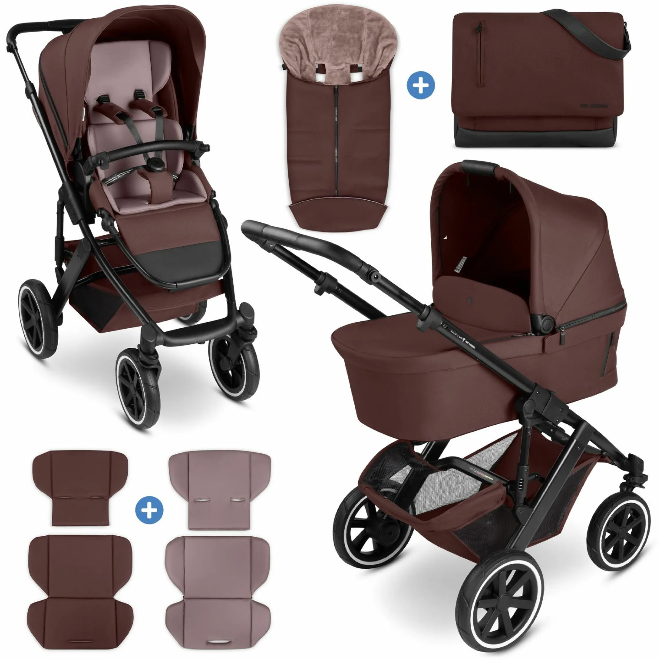 Kombi-Kinderwagen Salsa 5 Air Set inkl. Babywanne, Sportsitz, Wickeltasche Urban, Winterfußsack und zweite Kisseneinlage - Umbra - Kollektion 2025