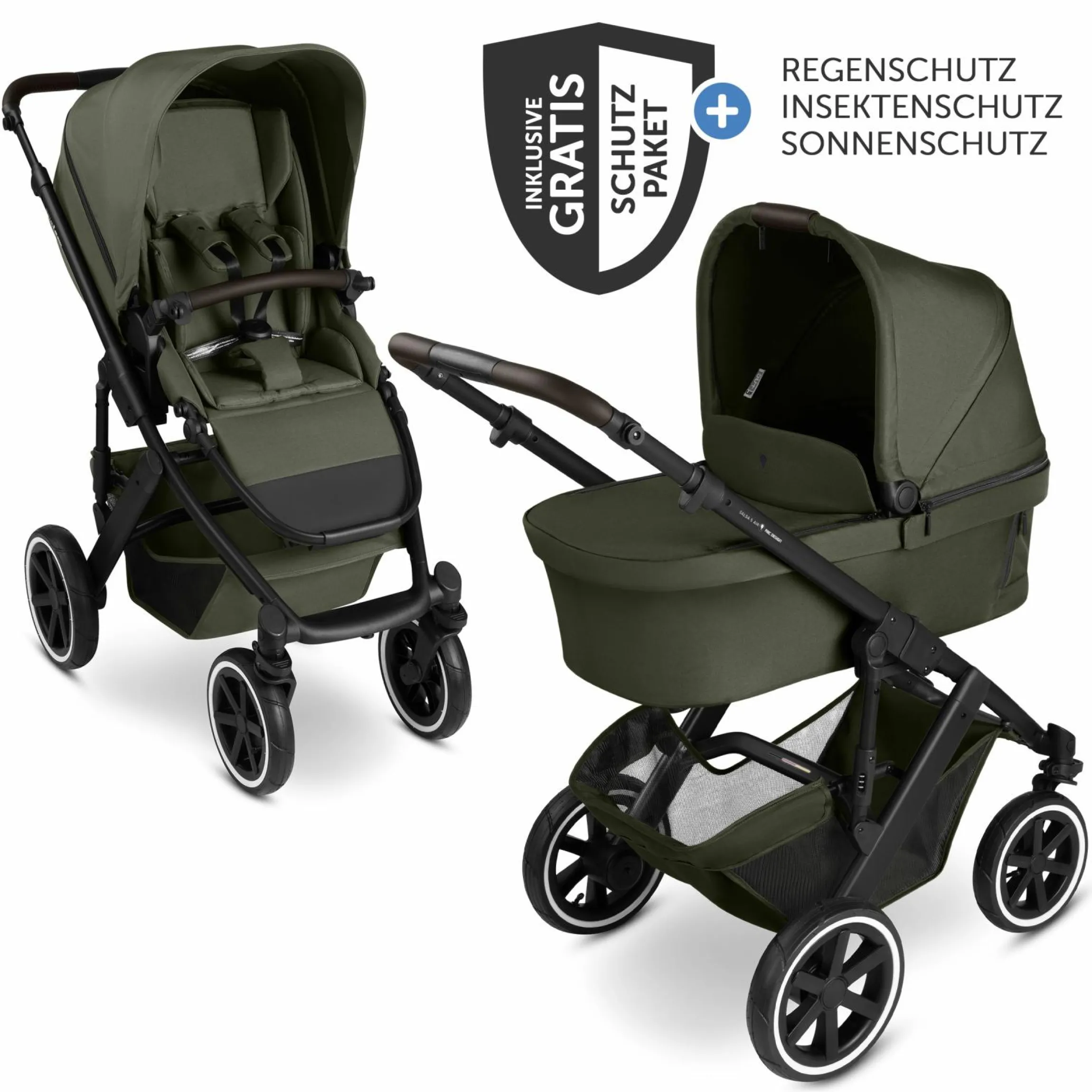 Kombi-Kinderwagen Salsa 5 Air inkl. Babywanne & Sportsitz mit XXL-Zubehörpaket - Pure - Avocado - Kollektion 2025
