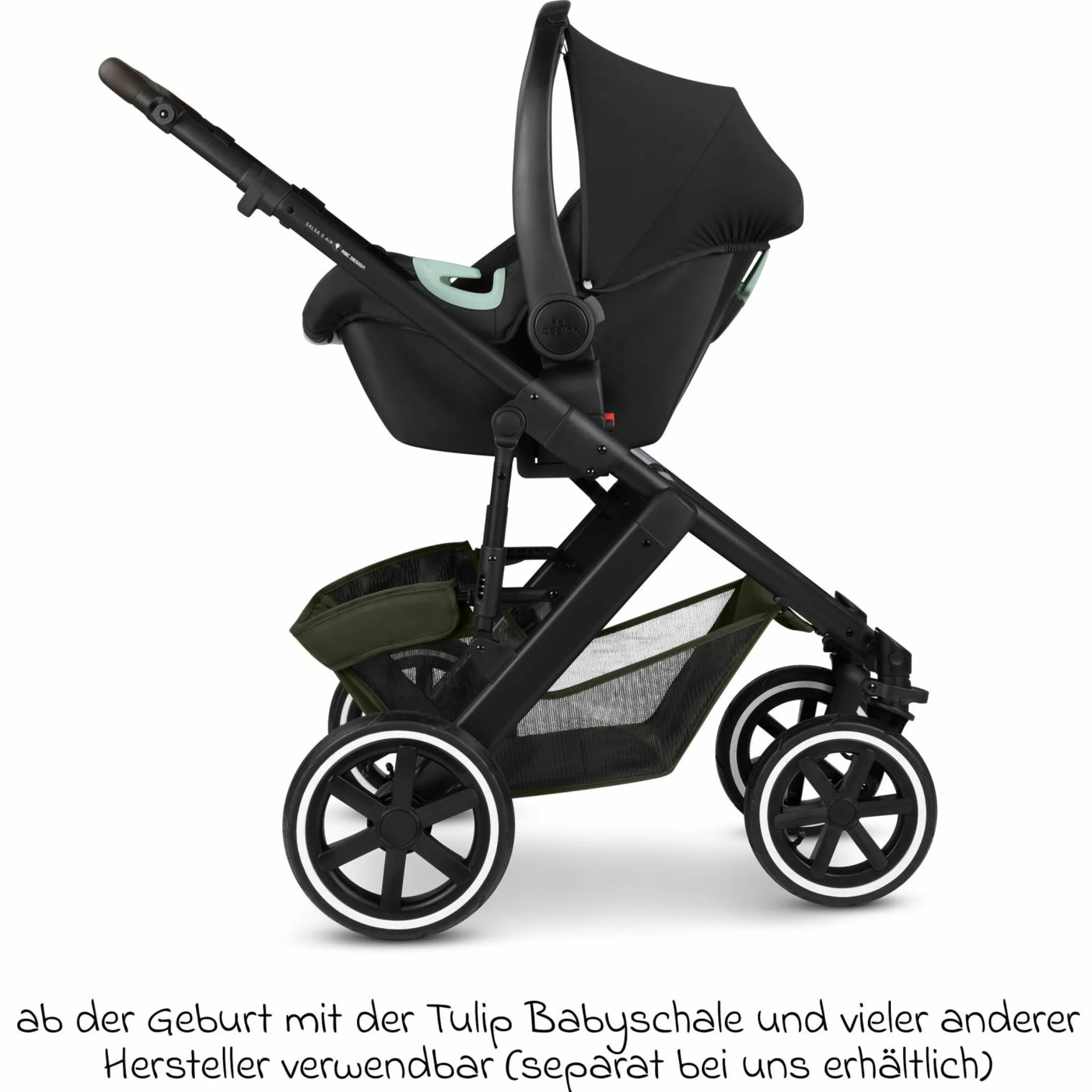Kombi-Kinderwagen Salsa 5 Air inkl. Babywanne & Sportsitz mit XXL-Zubehörpaket - Pure - Avocado - Kollektion 2025