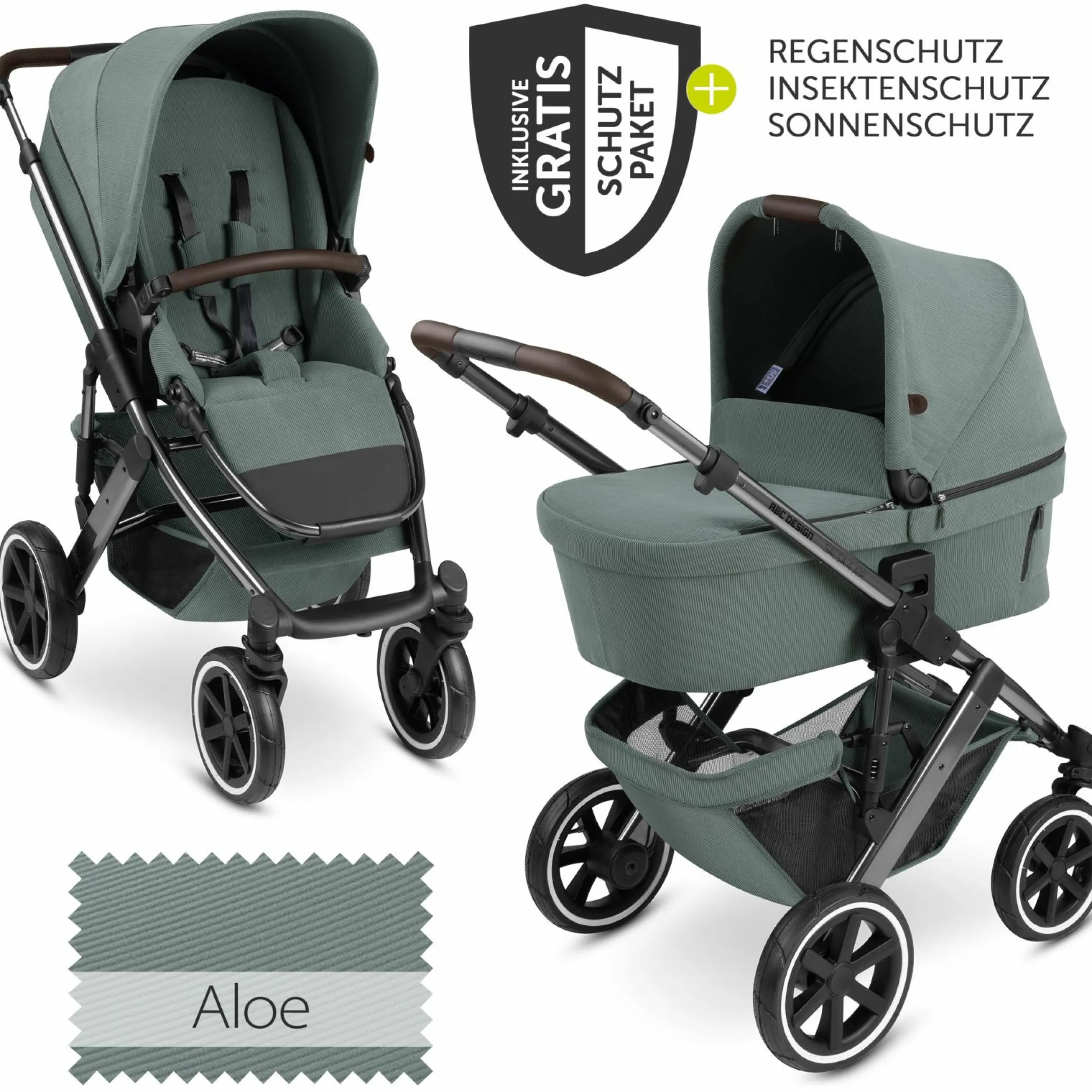 Kombi-Kinderwagen Salsa 4 Air - inkl. Babywanne & Sportsitz mit XXL Zubehörpaket - Aloe - Kollektion 2024