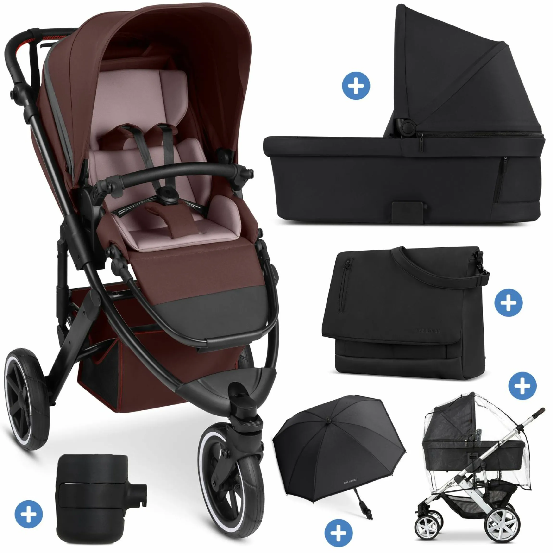 Kombi-Kinderwagen Salsa 5 Run - inkl. Babywanne, Sportsitz, Wickeltasche, Regenschutz, Becherhalter & Sonnenschirm - Umbra