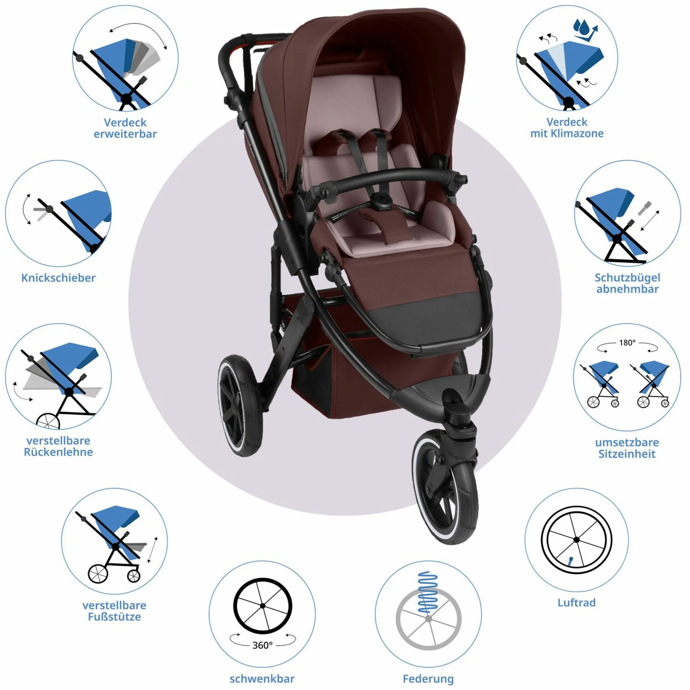 Kombi-Kinderwagen Salsa 5 Run - inkl. Babywanne, Sportsitz, Sportzulassung, Luftbereifung, Sitzeinlage & Handbremse inkl. XXL-Zubehörpaket - Umbra - Kollektion 2025