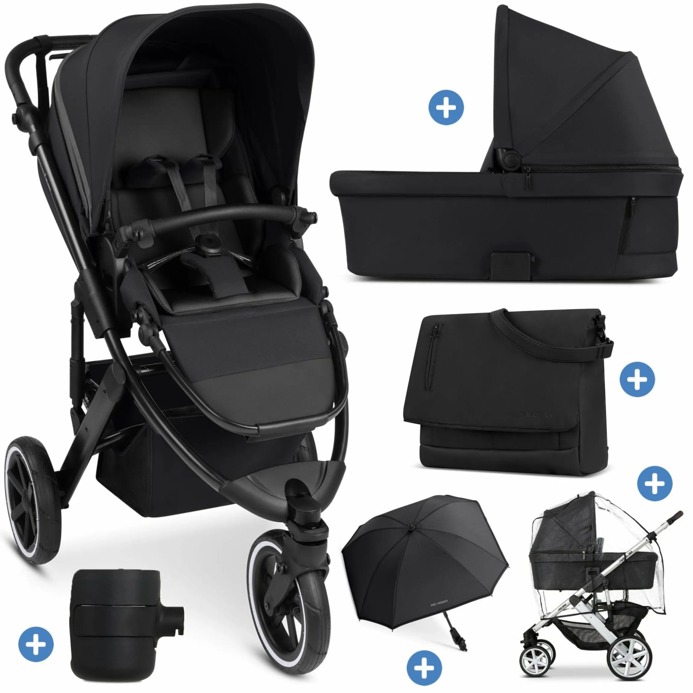 Kombi-Kinderwagen Salsa 5 Run - inkl. Babywanne, Sportsitz, Wickeltasche, Regenschutz, Becherhalter & Sonnenschirm - Pure - Coal