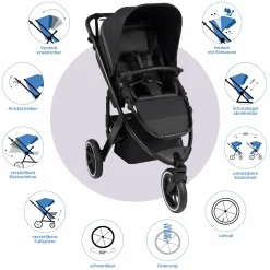 Kombi-Kinderwagen Salsa 5 Run - inkl. Babywanne, Sportsitz, Wickeltasche, Regenschutz, Becherhalter & Sonnenschirm - Pure - Coal