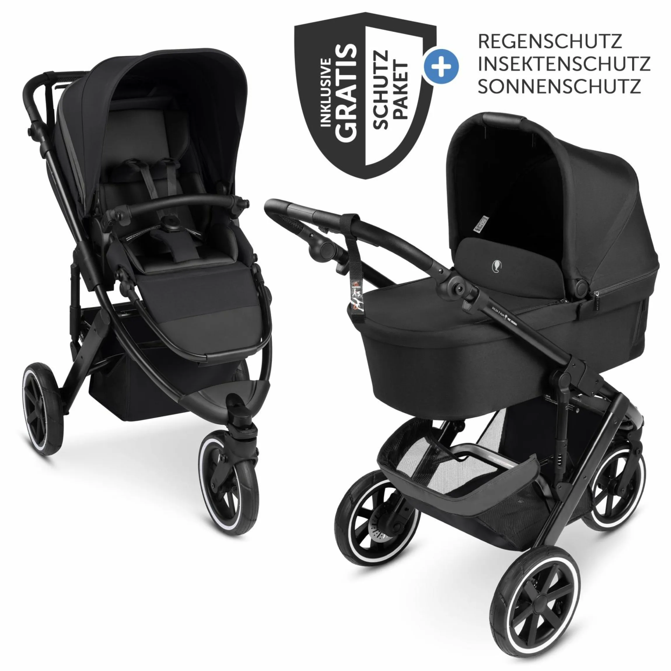 Kombi-Kinderwagen Salsa 5 Run - inkl. Babywanne, Sportsitz, Sportzulassung, Luftbereifung, Sitzeinlage & Handbremse inkl. XXL-Zubehörpaket - Pure - Coal - Kollektion 2025