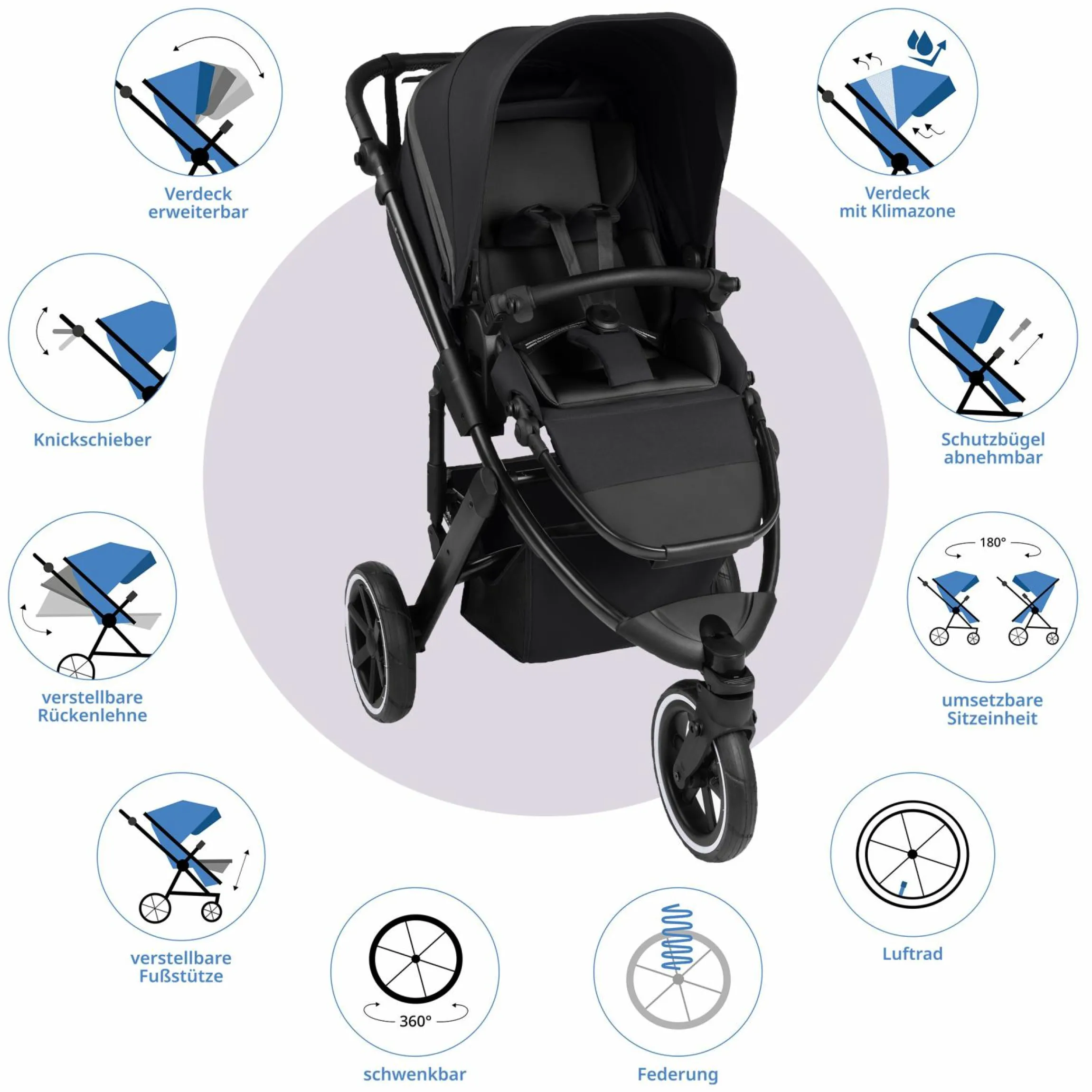 Kombi-Kinderwagen Salsa 5 Run - inkl. Babywanne, Sportsitz, Sportzulassung, Luftbereifung, Sitzeinlage & Handbremse inkl. XXL-Zubehörpaket - Pure - Coal - Kollektion 2025