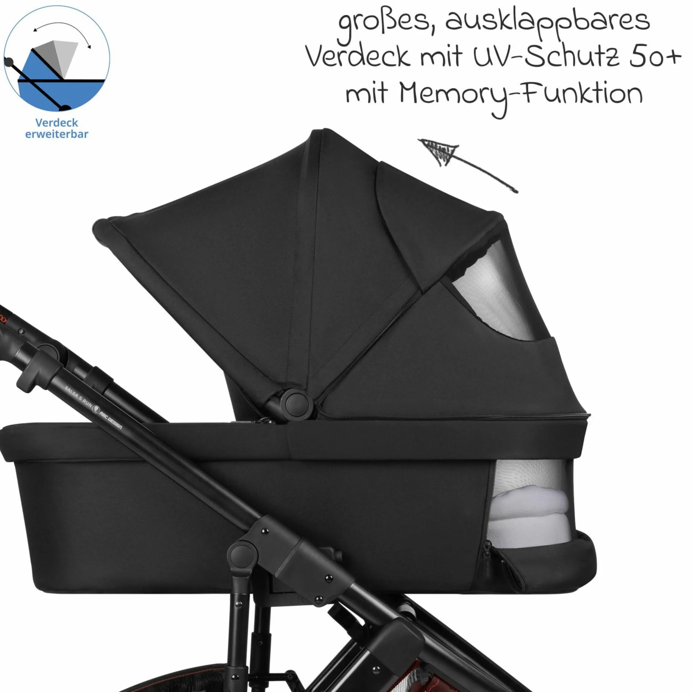 Kombi-Kinderwagen Salsa 5 Run - inkl. Babywanne, Sportsitz, Sportzulassung, Luftbereifung, Sitzeinlage & Handbremse inkl. XXL-Zubehörpaket - Pure - Coal - Kollektion 2025