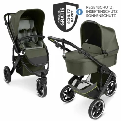 Kombi-Kinderwagen Salsa 5 Run - inkl. Babywanne, Sportsitz, Sportzulassung, Luftbereifung, Sitzeinlage & Handbremse inkl. XXL-Zubehörpaket - Pure - Avocado - Kollektion 2025