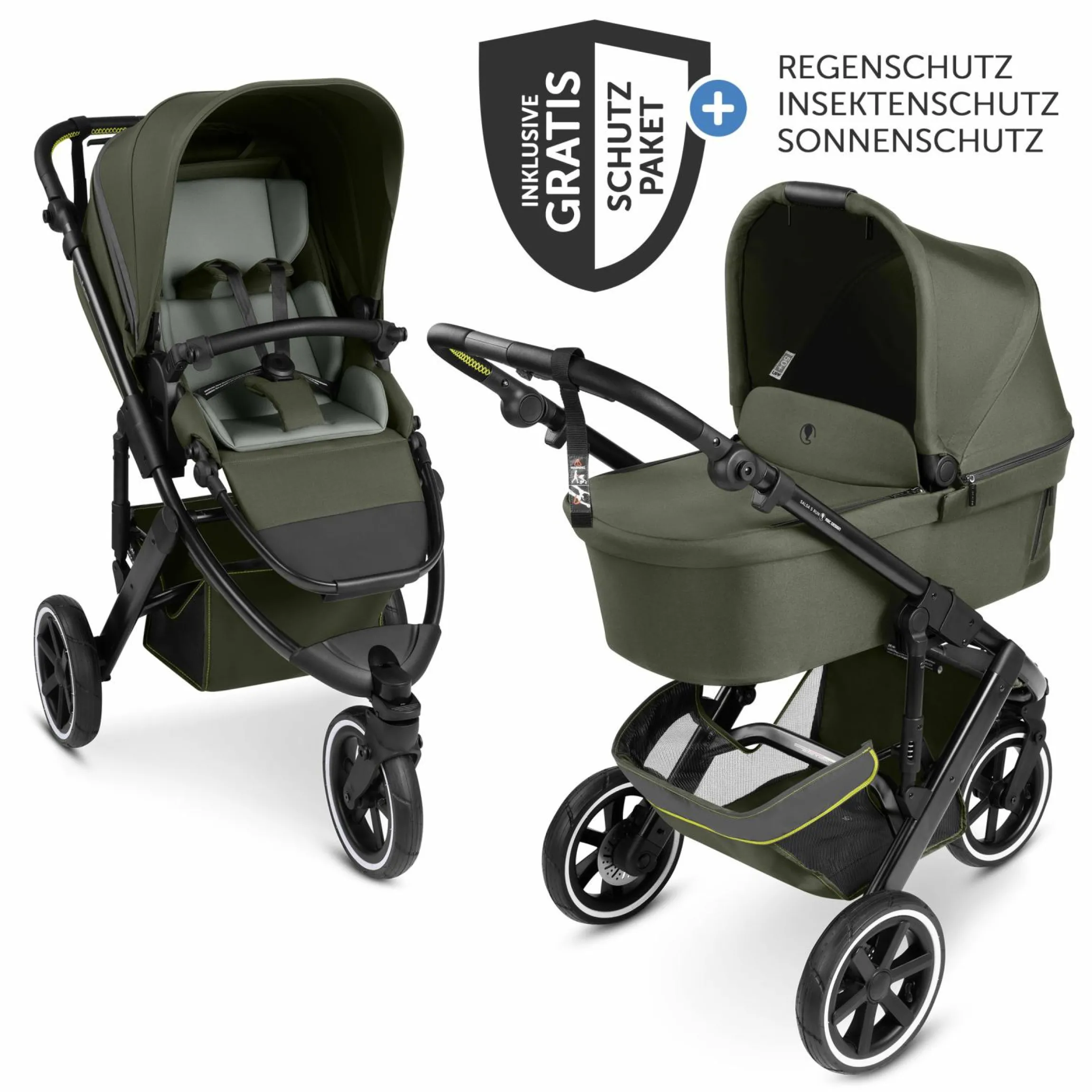 Kombi-Kinderwagen Salsa 5 Run - inkl. Babywanne, Sportsitz, Sportzulassung, Luftbereifung, Sitzeinlage & Handbremse inkl. XXL-Zubehörpaket - Pure - Avocado - Kollektion 2025