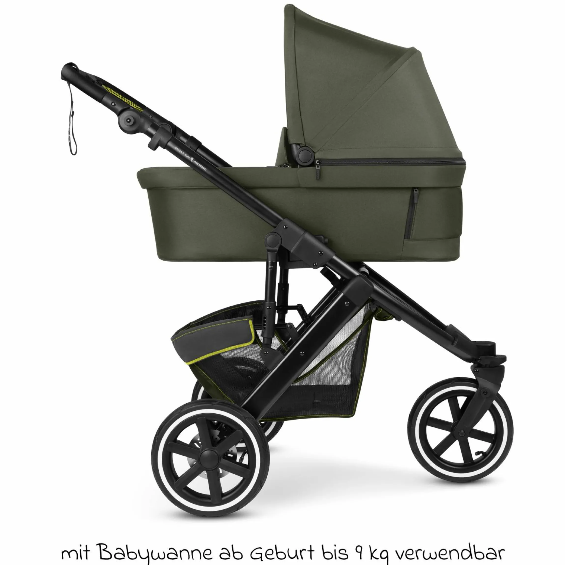 Kombi-Kinderwagen Salsa 5 Run - inkl. Babywanne, Sportsitz, Sportzulassung, Luftbereifung, Sitzeinlage & Handbremse inkl. XXL-Zubehörpaket - Pure - Avocado - Kollektion 2025