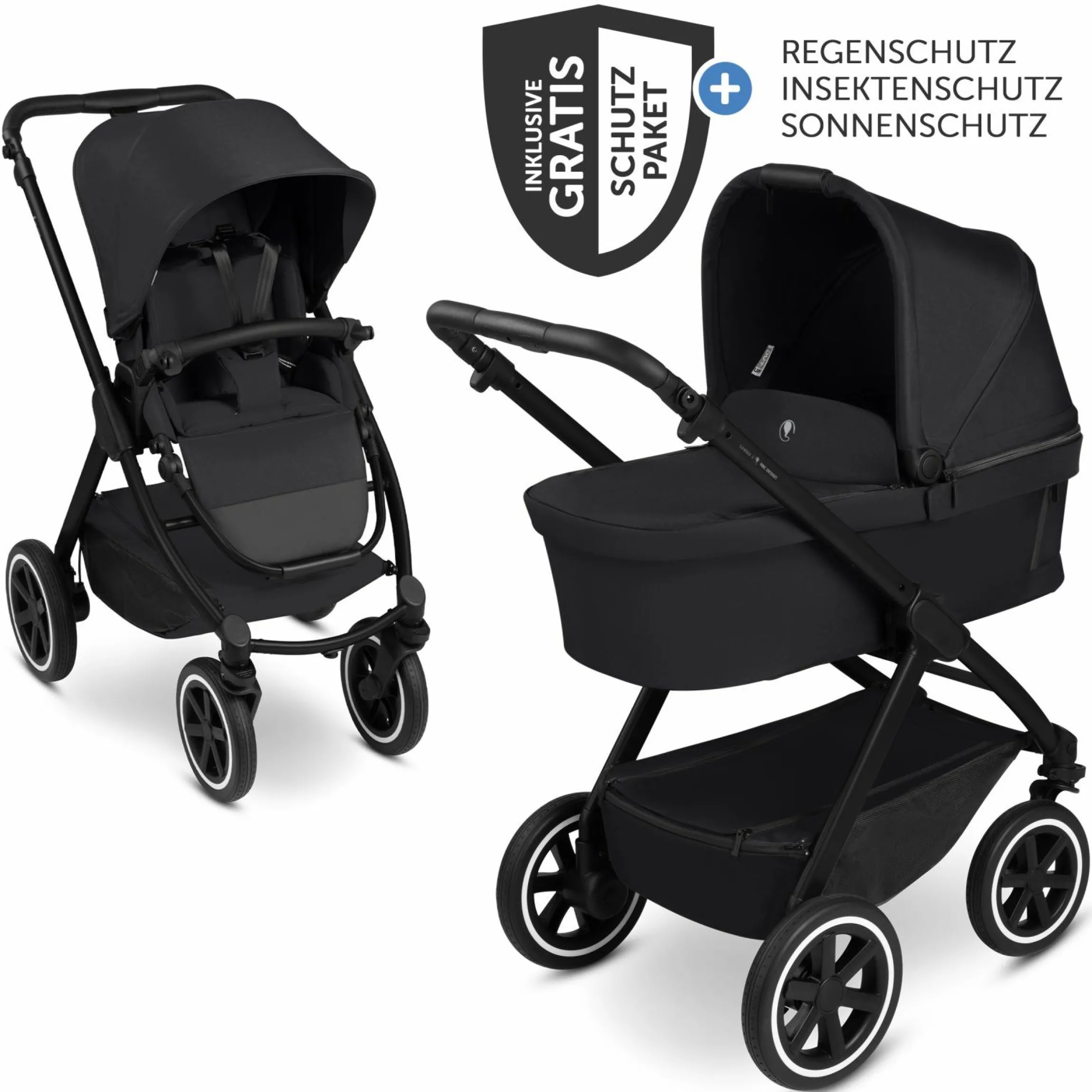 Kombi-Kinderwagen Samba 2 inkl. Babywanne & Sportsitz mit XXL-Zubehörpaket - Pure - Coal - Kollektion 2025