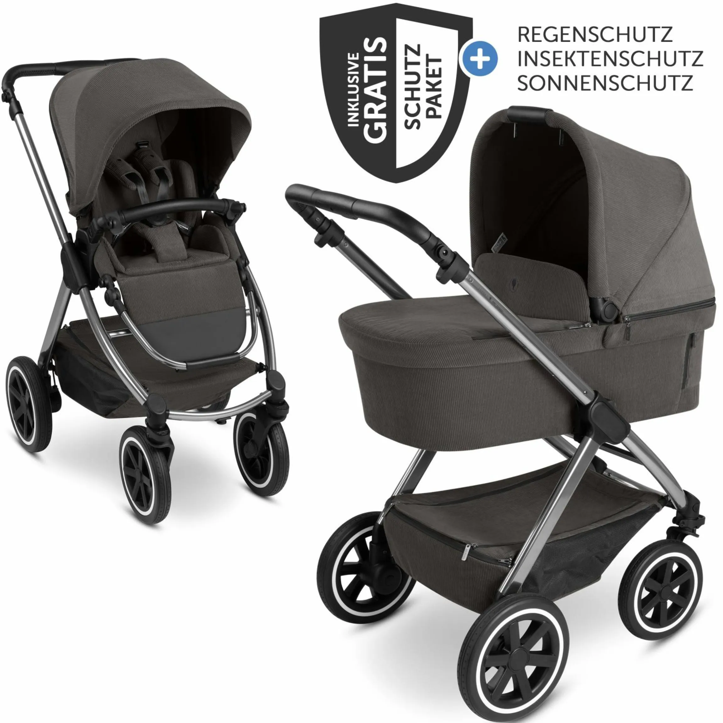 Kombi-Kinderwagen Samba 2 inkl. Babywanne & Sportsitz mit XXL-Zubehörpaket - Almond - Kollektion 2025