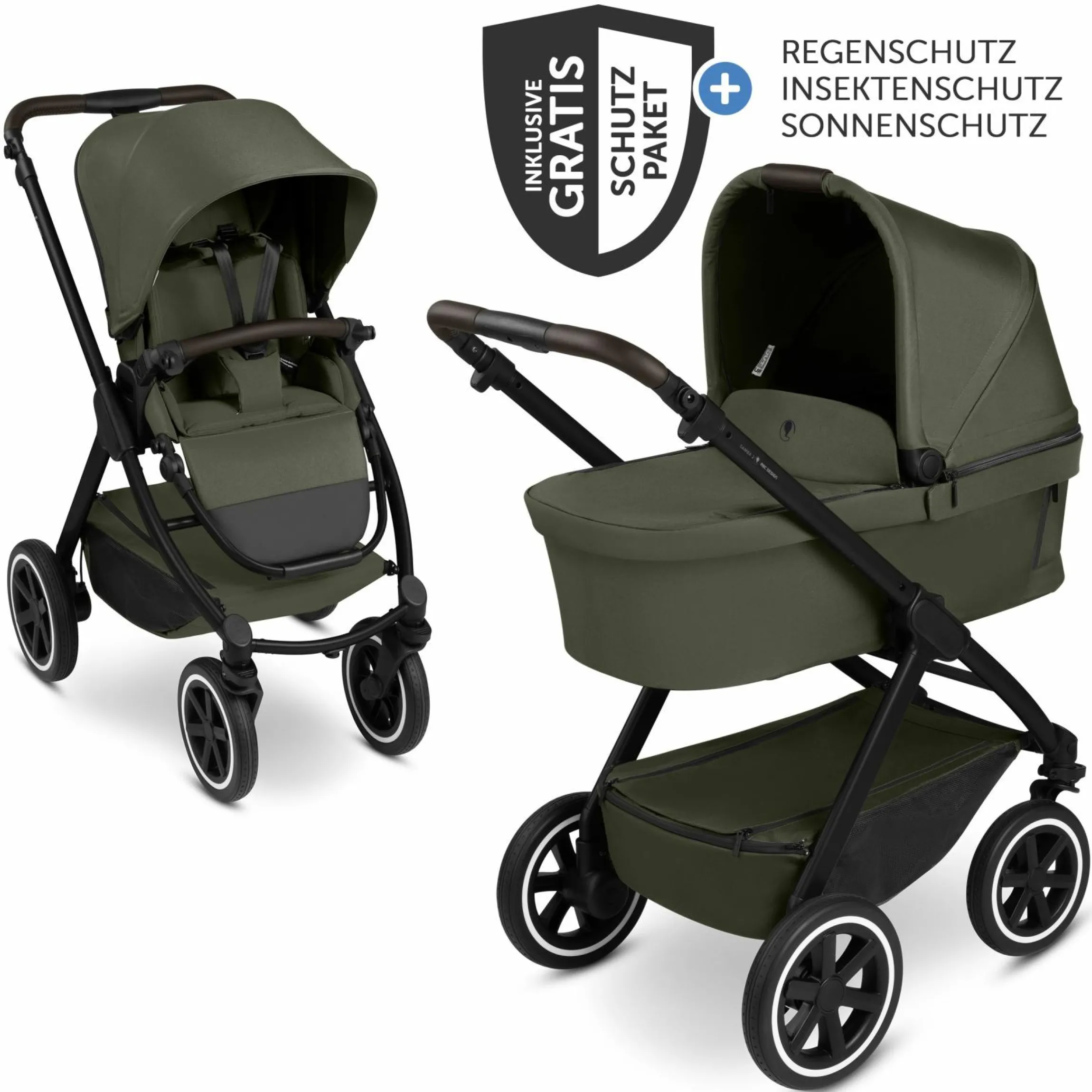 Kombi-Kinderwagen Samba 2 inkl. Babywanne & Sportsitz mit XXL-Zubehörpaket - Pure - Avocado - Kollektion 2025