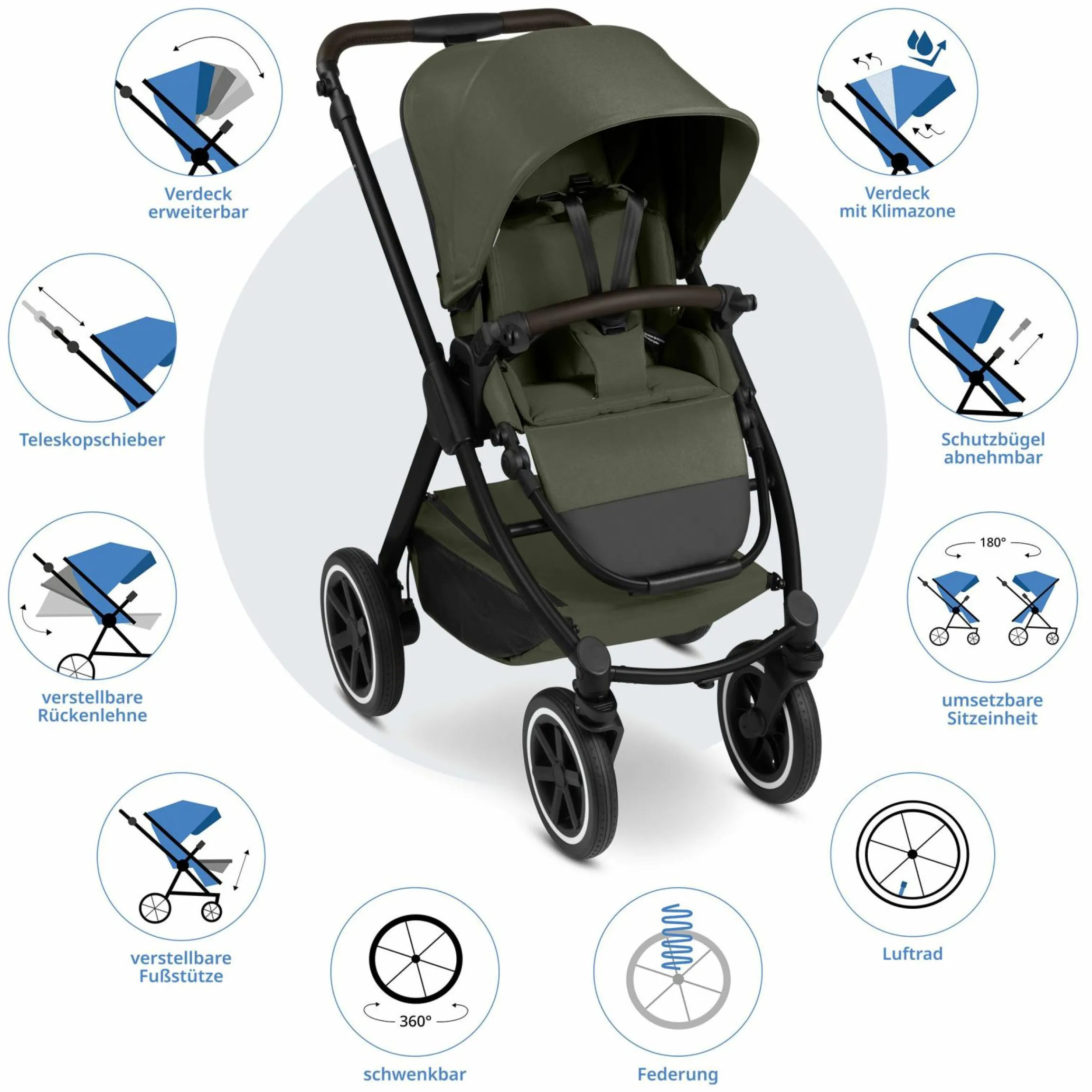 Kombi-Kinderwagen Samba 2 inkl. Babywanne & Sportsitz mit XXL-Zubehörpaket - Pure - Avocado - Kollektion 2025